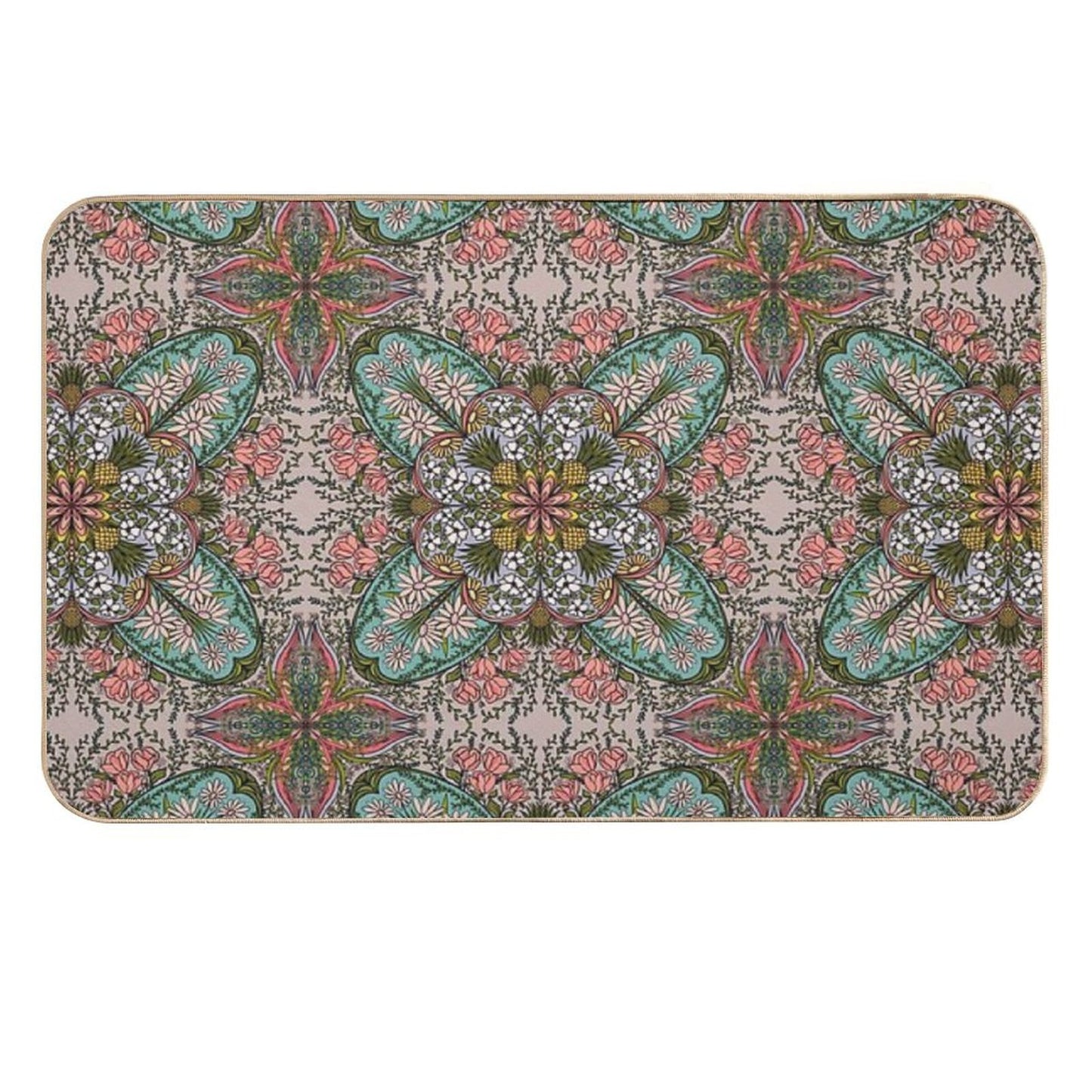 Boho Rose Pineapple Medallion Dirt-Trapping Bath Mat