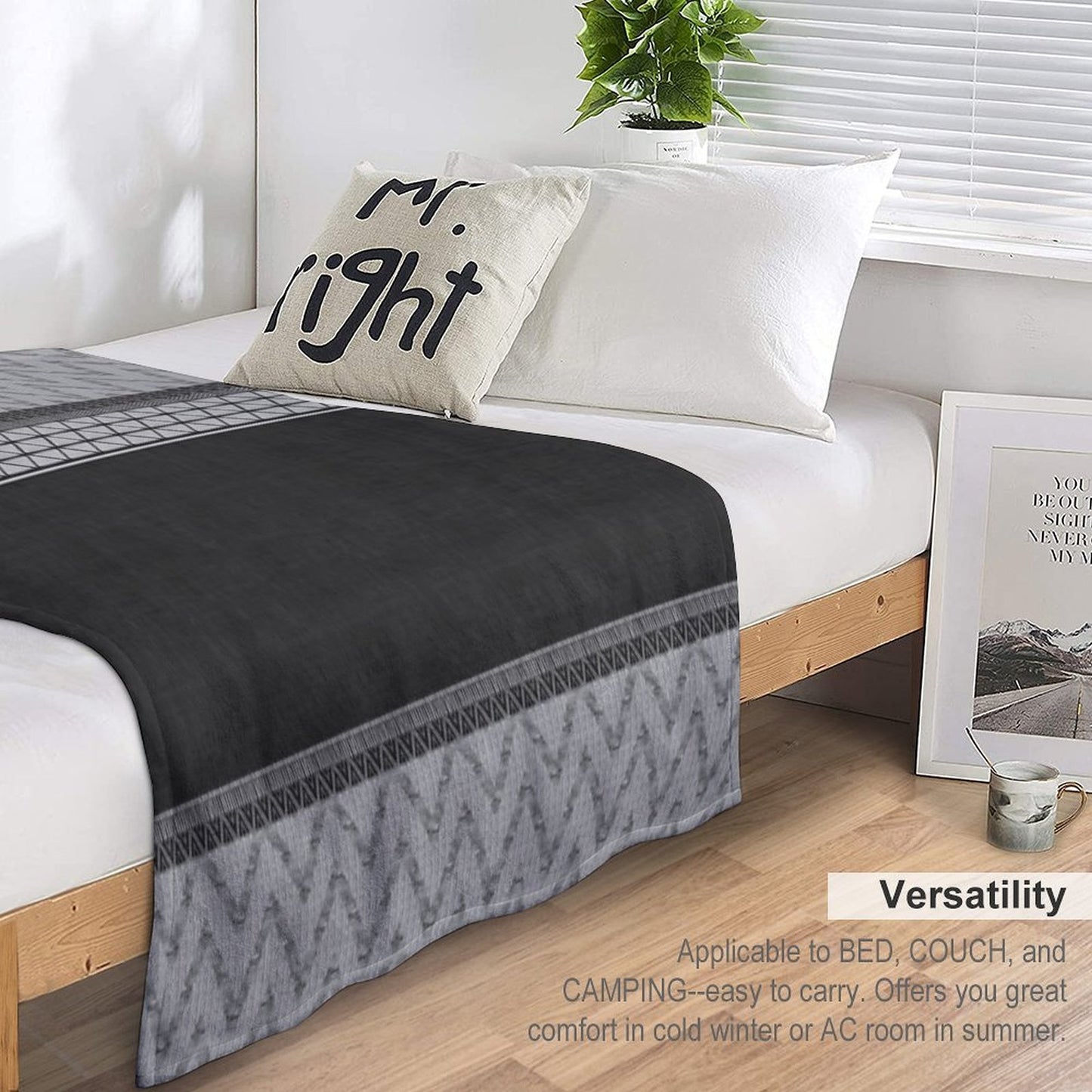 Dutch Wax Border Print in Black & White Machine-washable Throw Blanket
