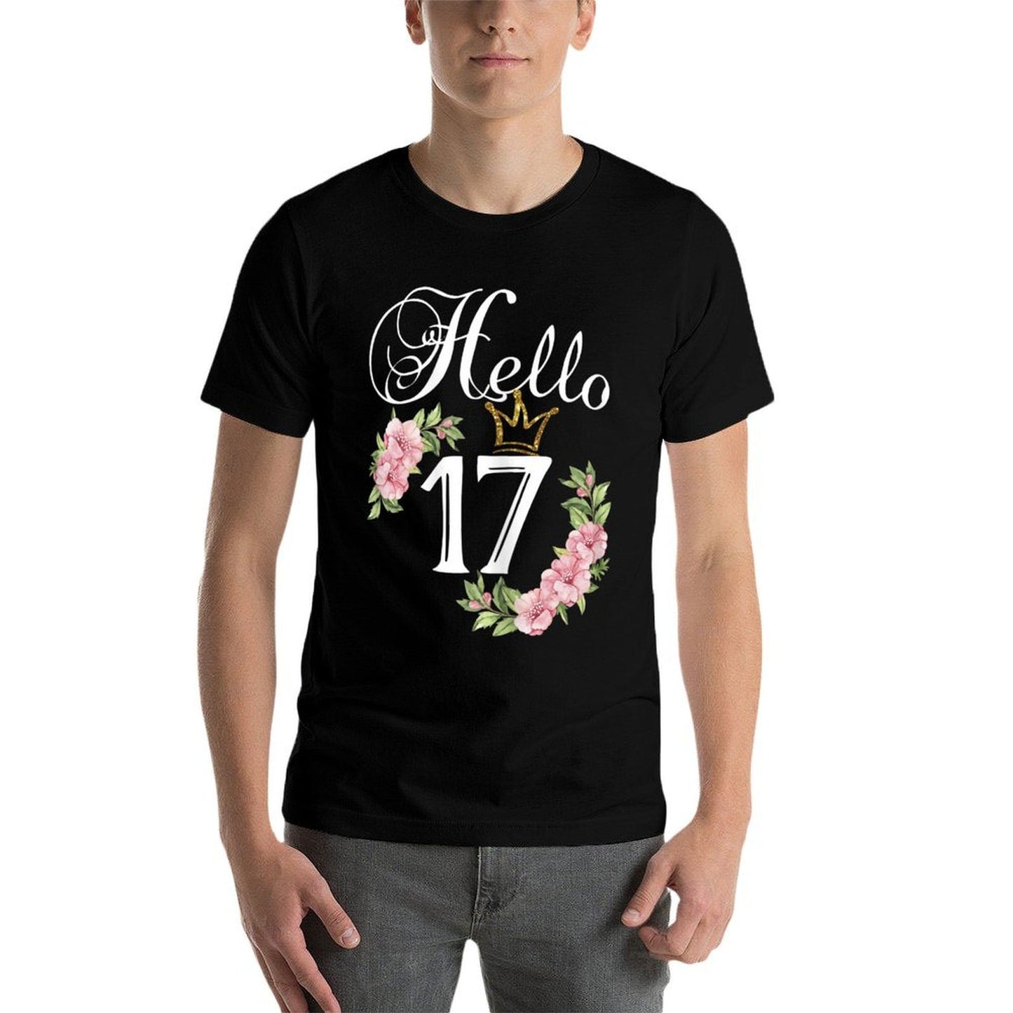 Womens Hello 17 with Flowers & Crown 17th Birthday Quick-drying T-Shirt