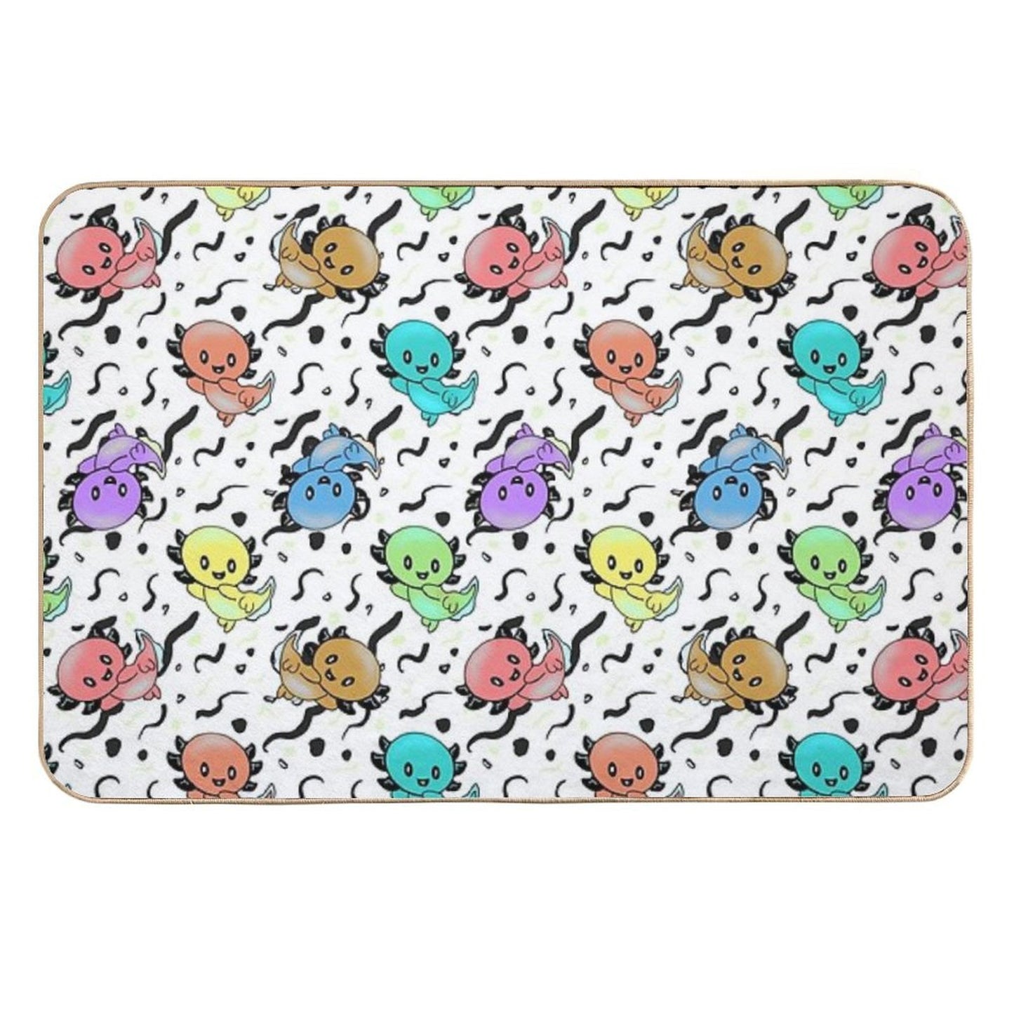 Axolotl Party in Rainbow Colors on Black And White Non-Slip Bath Mat