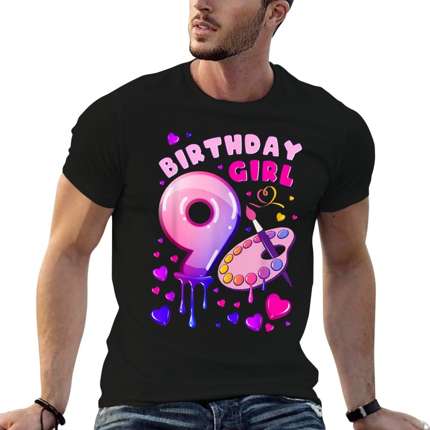 9th Birthday, Girl 9 Years, Painting Art, Number 9 Classic T-Shirt