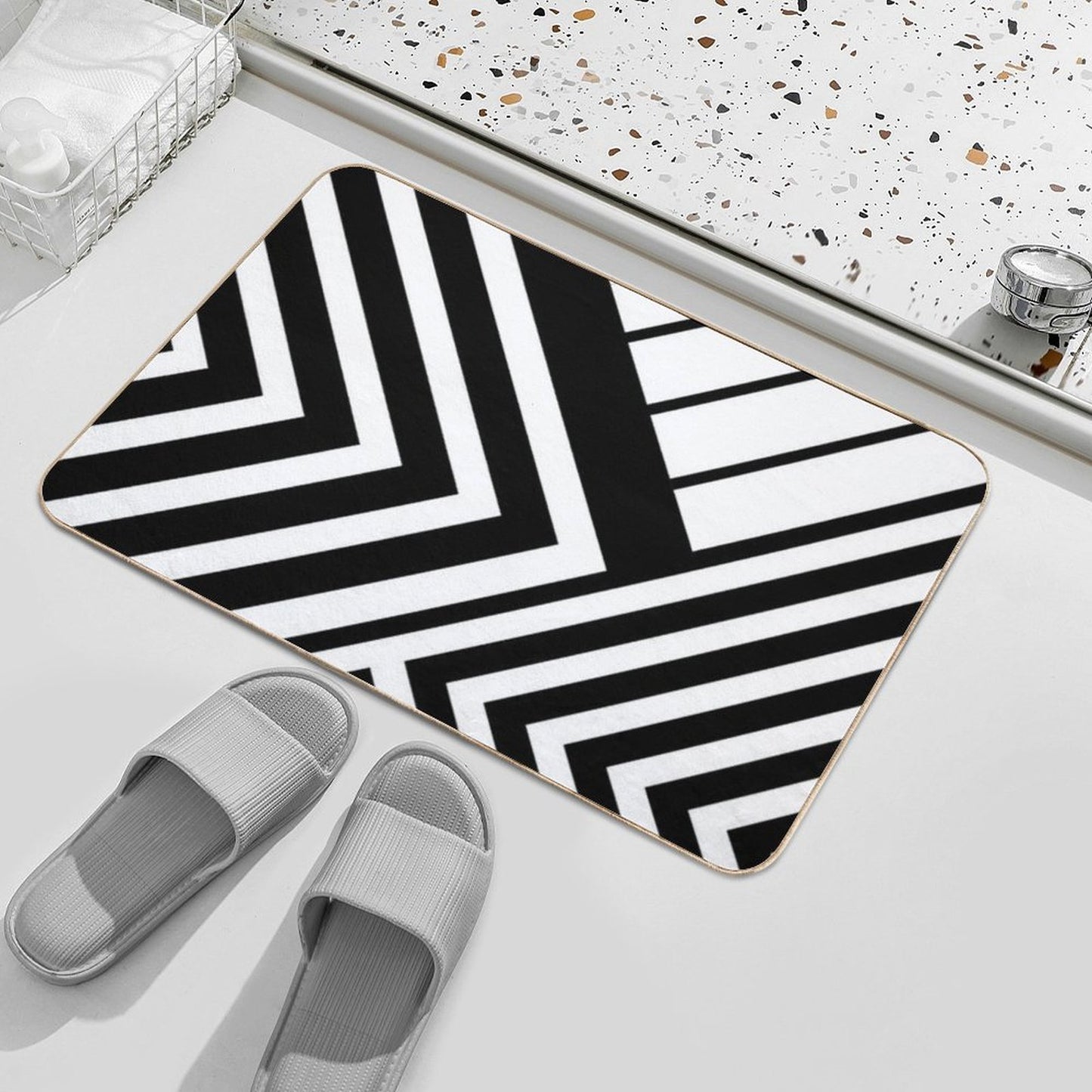 Black And White Geometric Lines Slip-Resistant Bath Mat