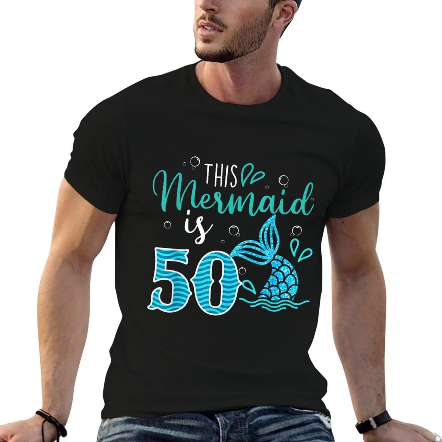 50th Birthday This Mermaid Is 50 Years Old Bday Fade-proof Color T-Shirt