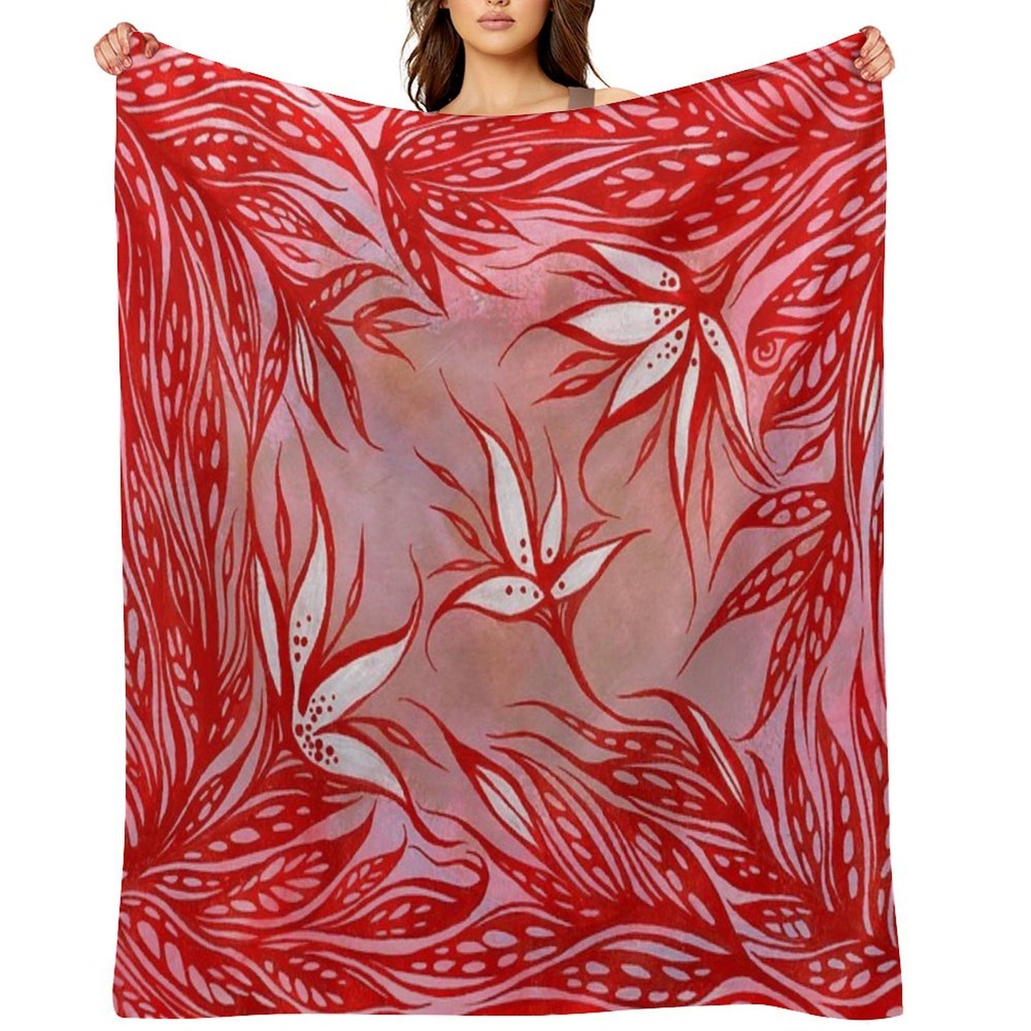 Red Coral Flowers Compact Throw Blanket