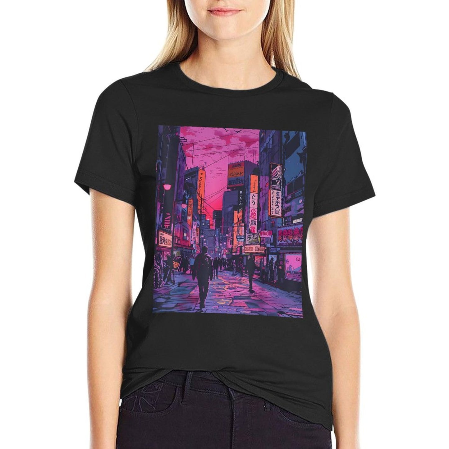 Japanese Streetwear Retro Twilight Tokyo Alley Odor-resistant T-Shirt