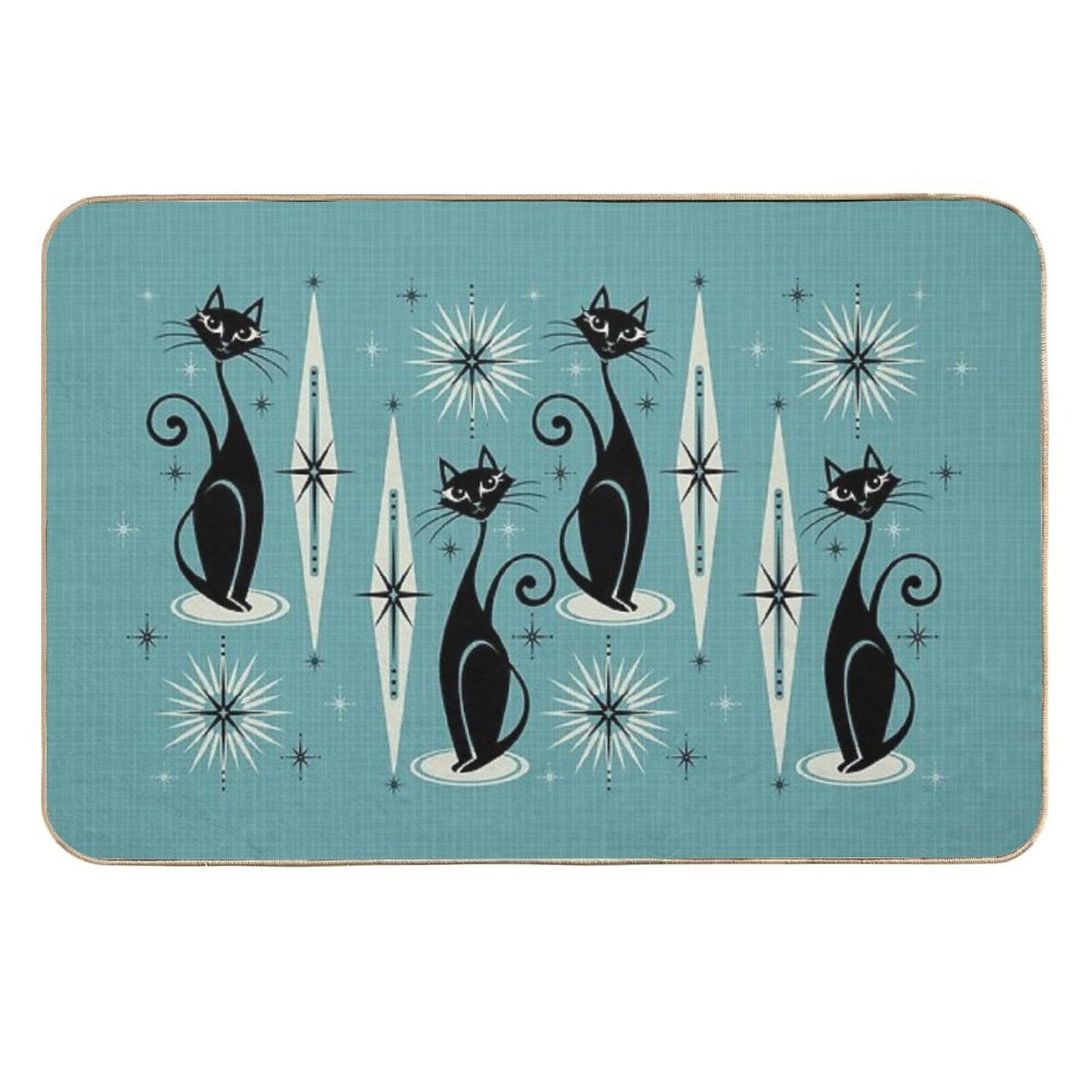 Mid Century Meow on Blue Slip-Resistant Bath Mat