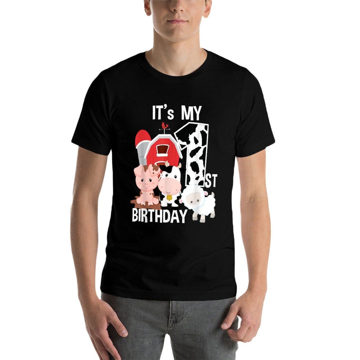 Farm Animals 1 Year Old It's My 1st Birthday Party Lightweight T-Shirt