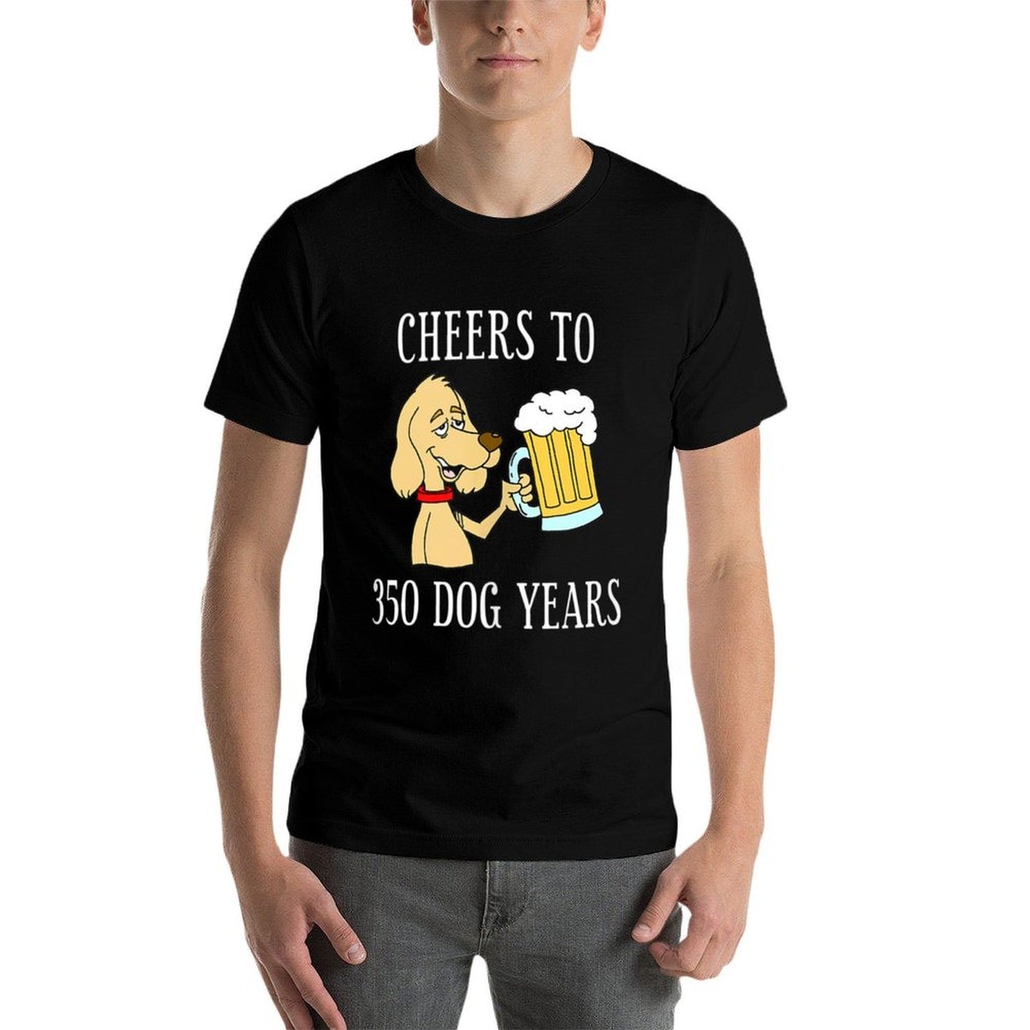 Cheers To 350 Dog Years Cartoon Beer Funny 50th Birthday Polyester Blend T-Shirt