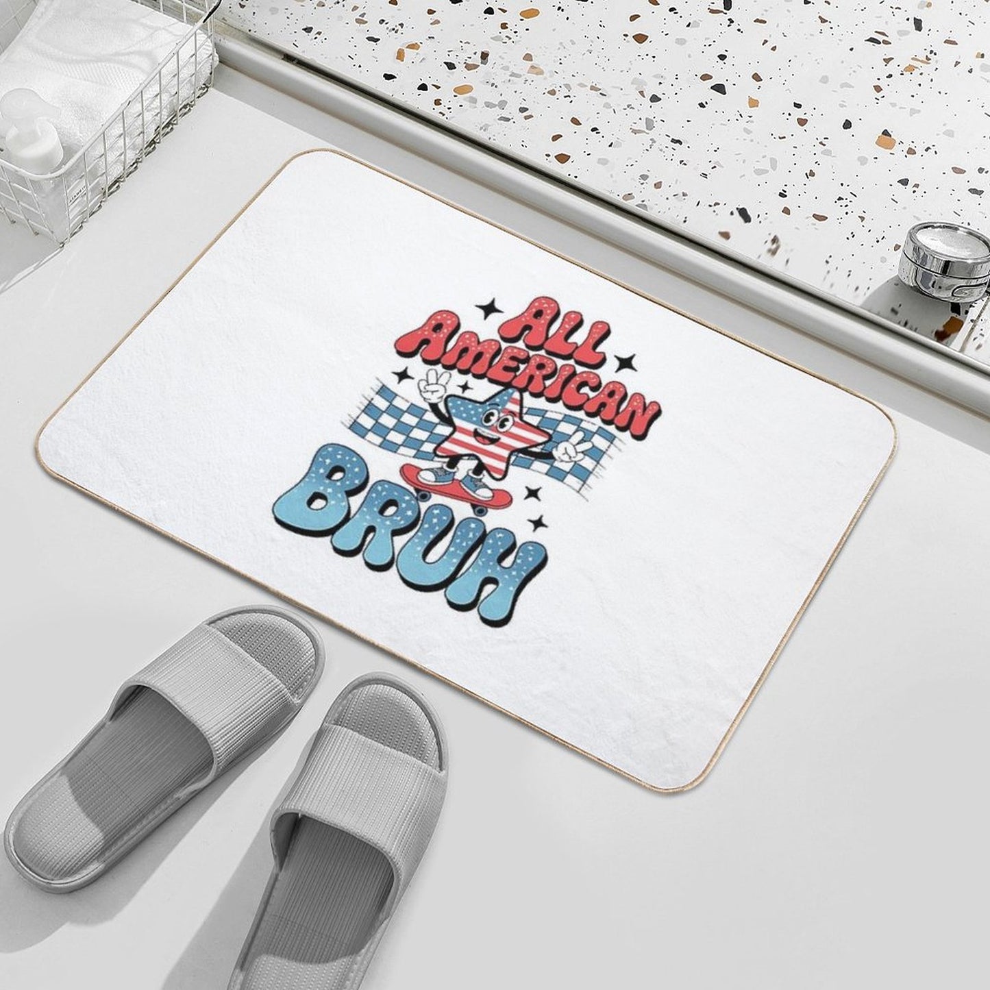 All American Bruh 4th Of July Patriotic USA Fade-Resistant Bath Mat
