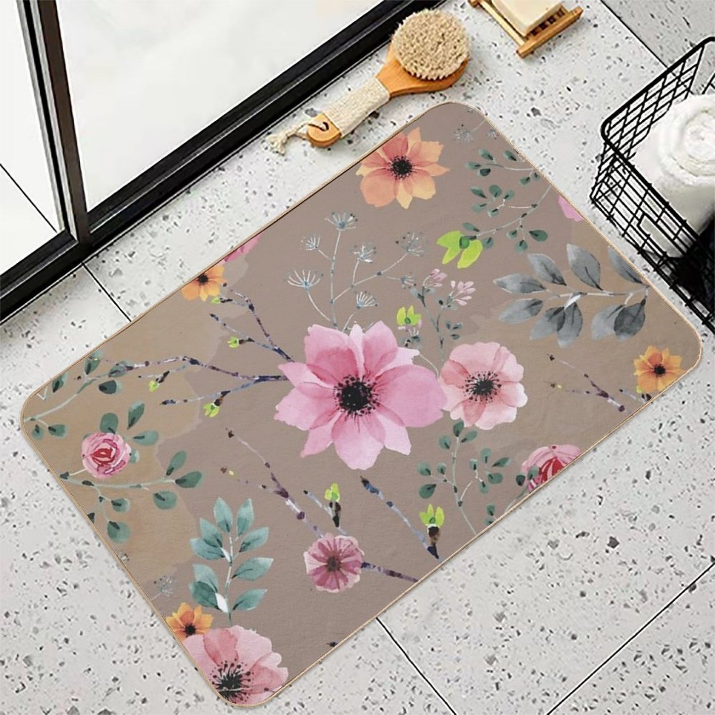 Watercolor Flowers XII (different Flowers) Absorbent Bath Mat