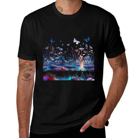 Twilight Garden Ethereal Meadow with Butterflies  Graphic-printed T-Shirt