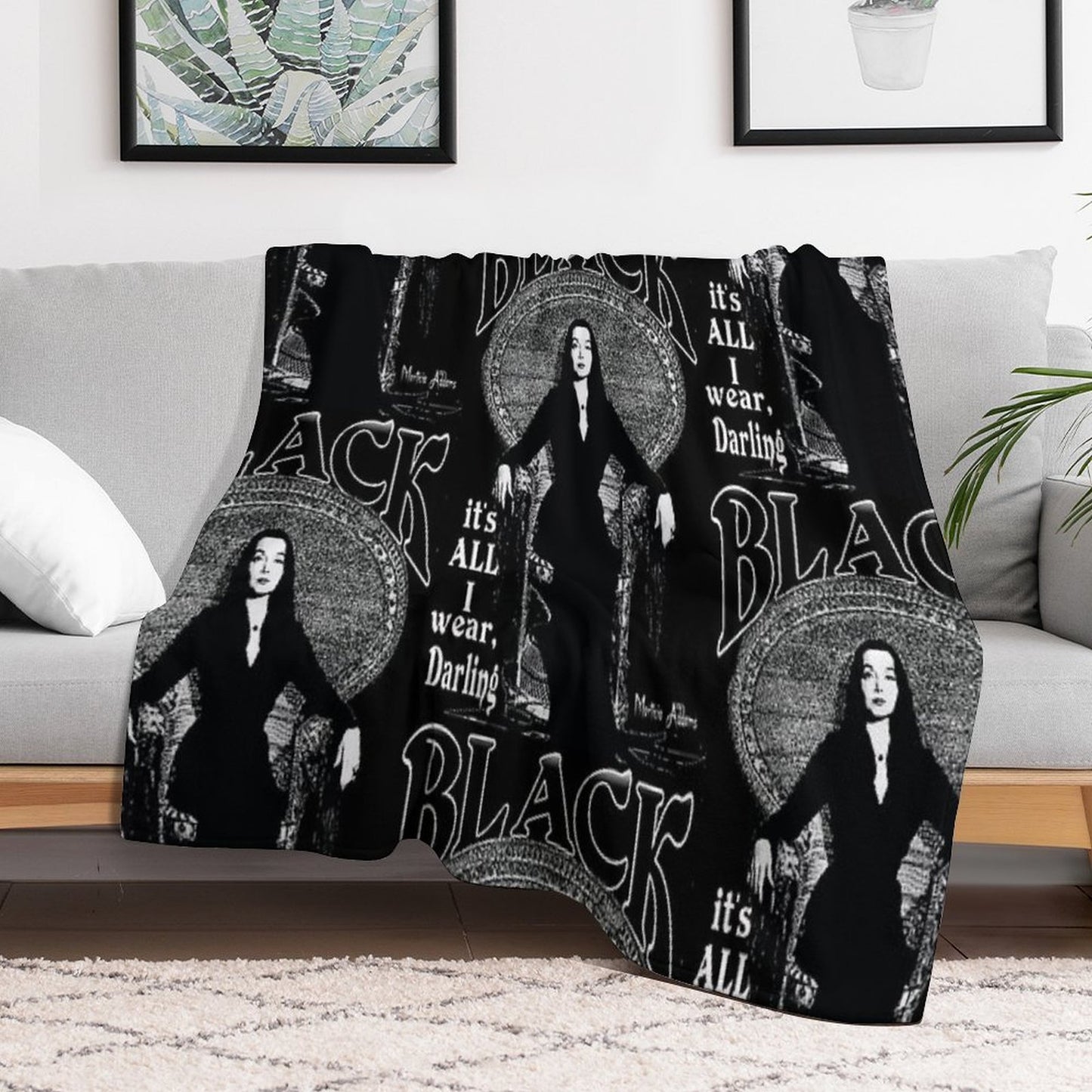 BLACK- It's All I Wear- Morticia Addams Gift-ready Throw Blanket