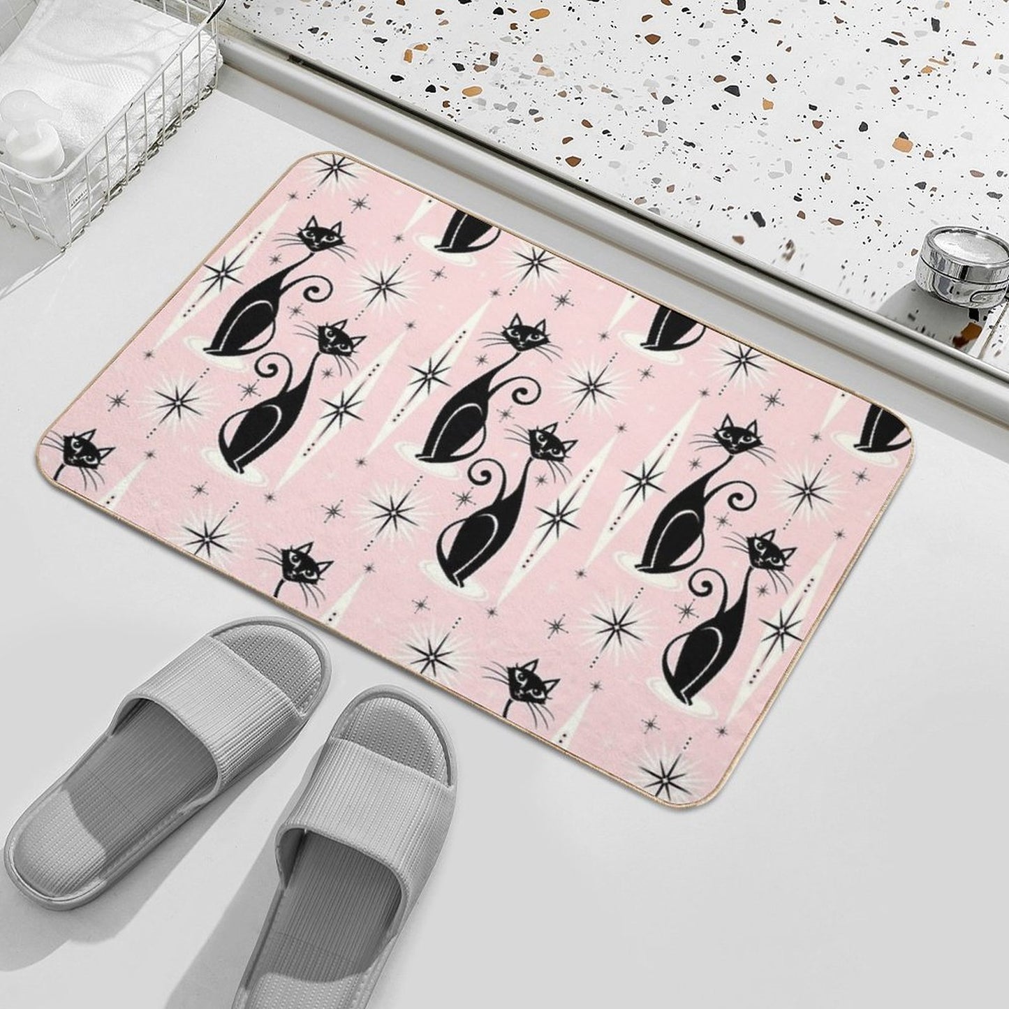 Mid Century Meow Retro Atomic Cats Multi-Purpose Bath Mat