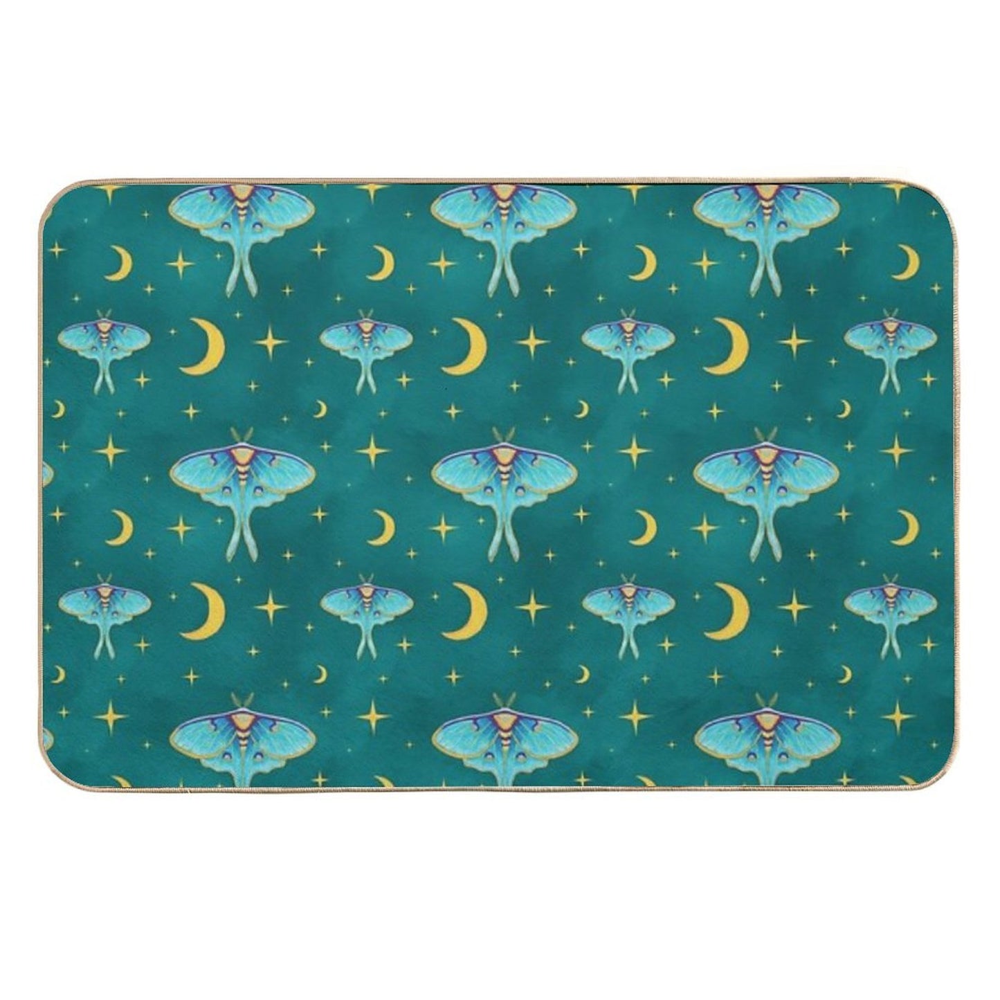 Celestial Luna Moth with Moons & Stars Teal Repositionable Bath Mat