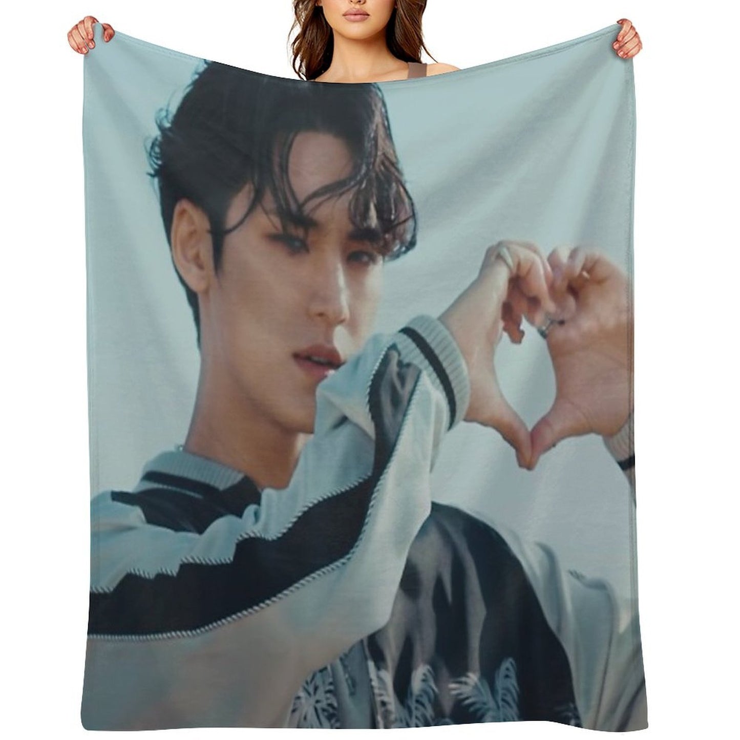Mingyu And Heart from Hot Mv Velvety-soft Throw Blanket