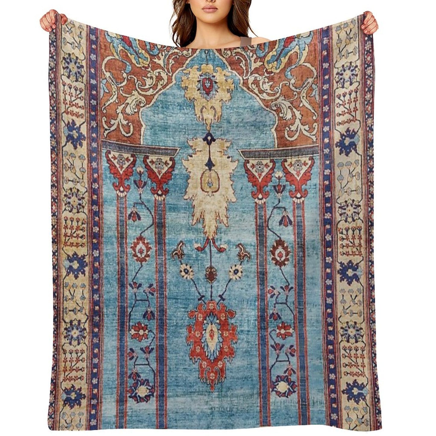 Antique Persian Silk Rug Print Anti-pilling Throw Blanket