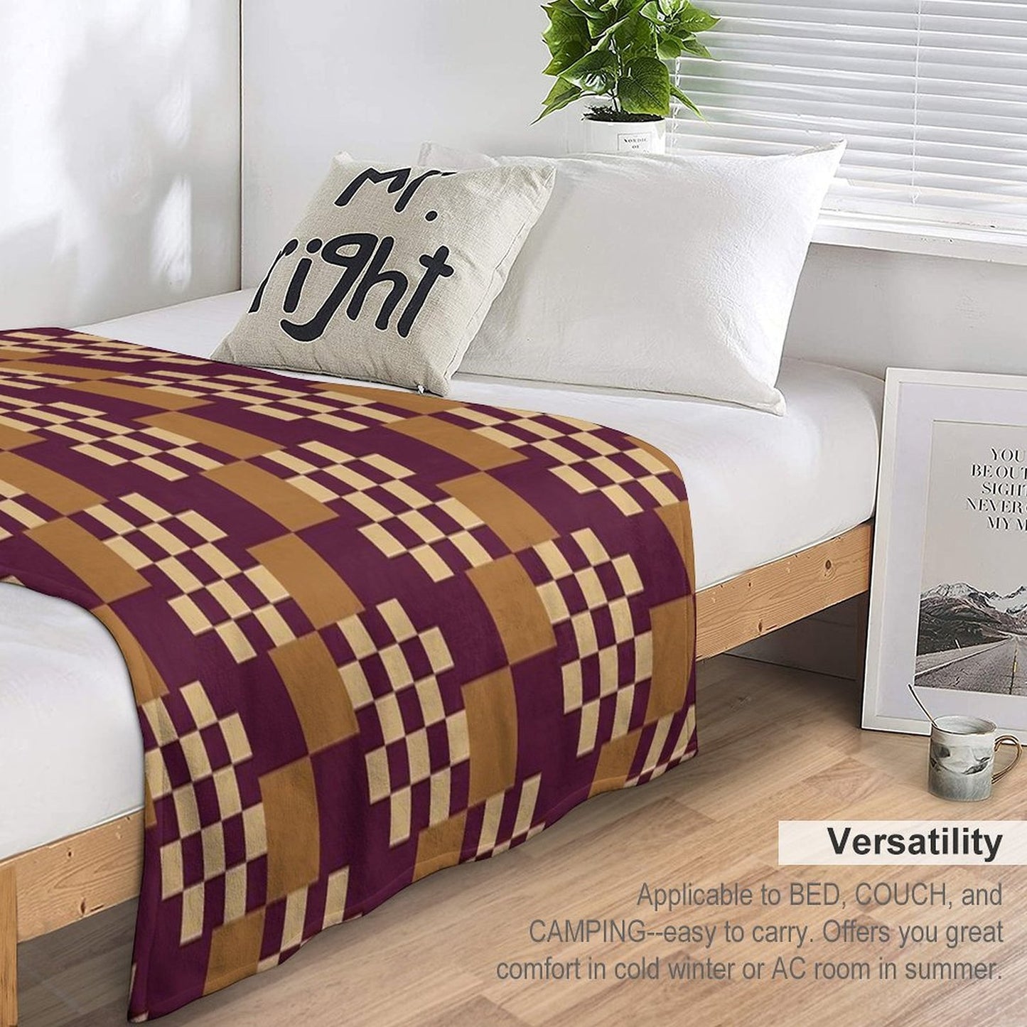 Geometric Shapes Checker Pattern 1 in Rustic Classy Brown All-season Throw Blanket