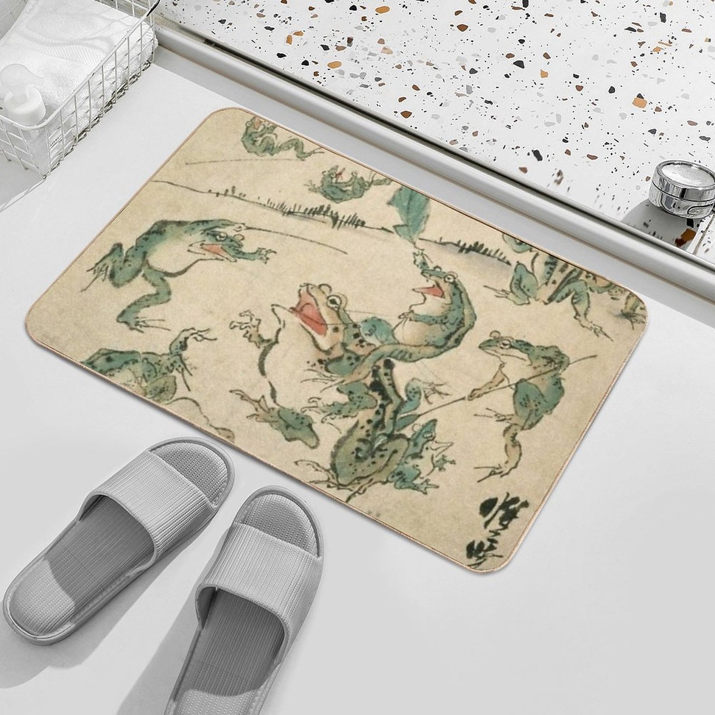 Frog Battle - Kawanabe Kyosai Toxin-Free Bath Mat