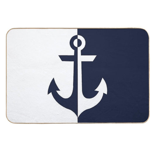 Nautical White And Navy Blue Anchor  Absorbent Bath Mat