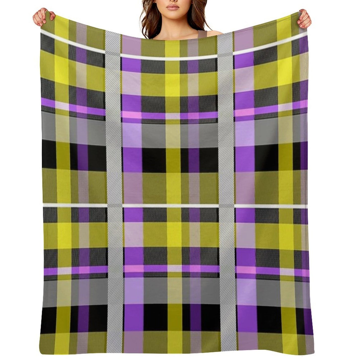 Nonbinary Flag Check Machine-washable Throw Blanket