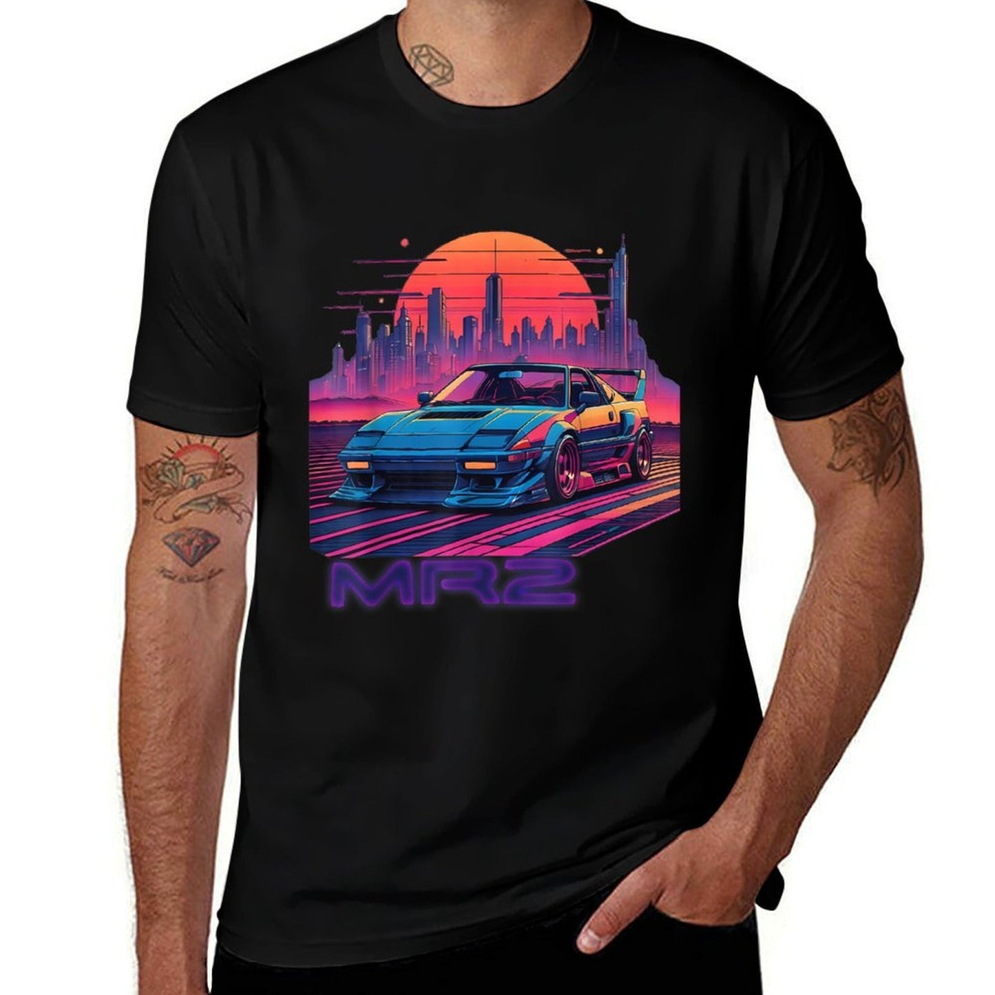Neon Dreams 90s Japanese Sports Car MR2 in Cyberpunk City  Affordable Price T-Shirt