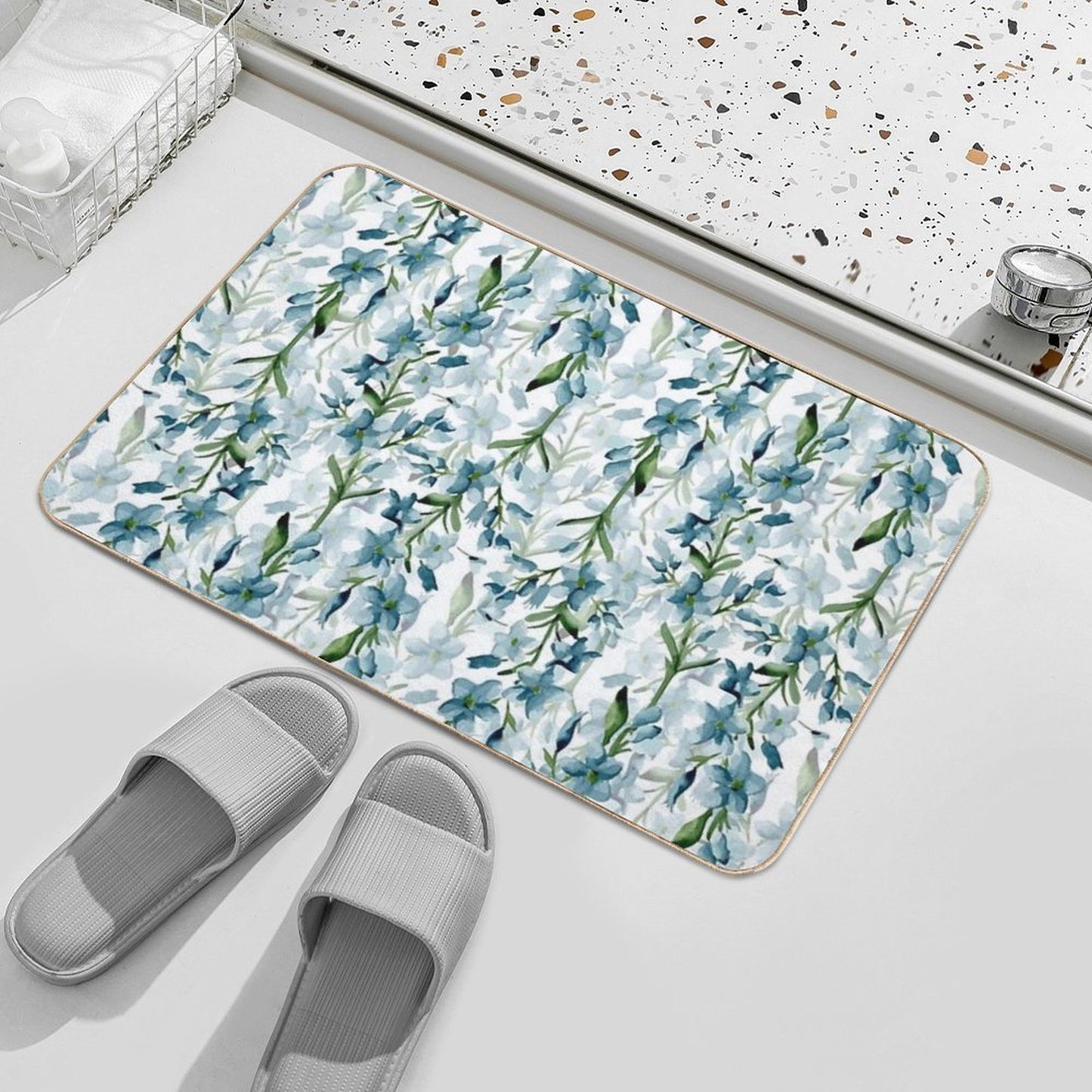Blue Branches High-Traffic Bath Mat
