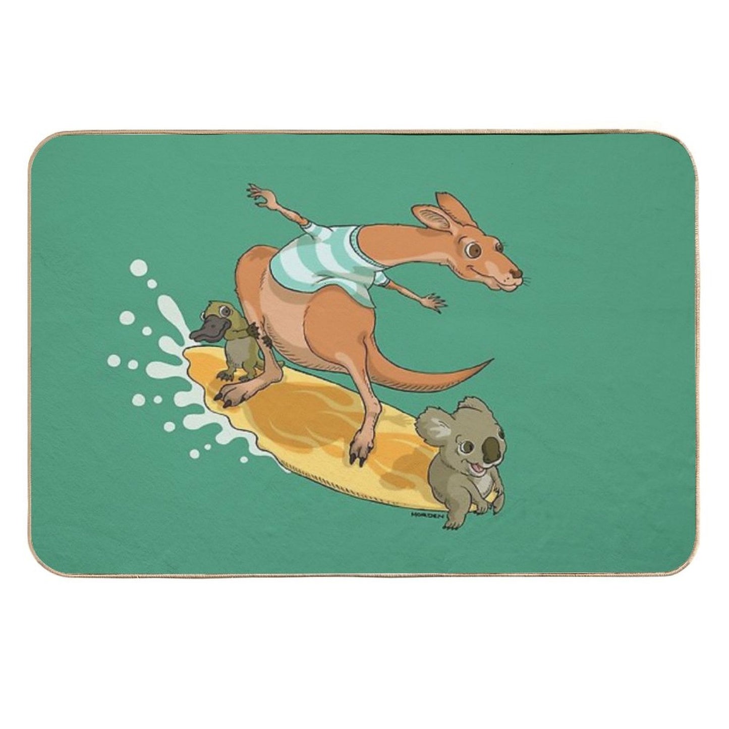 Surfing Kangaroo And Friends Easy To Clean Bath Mat