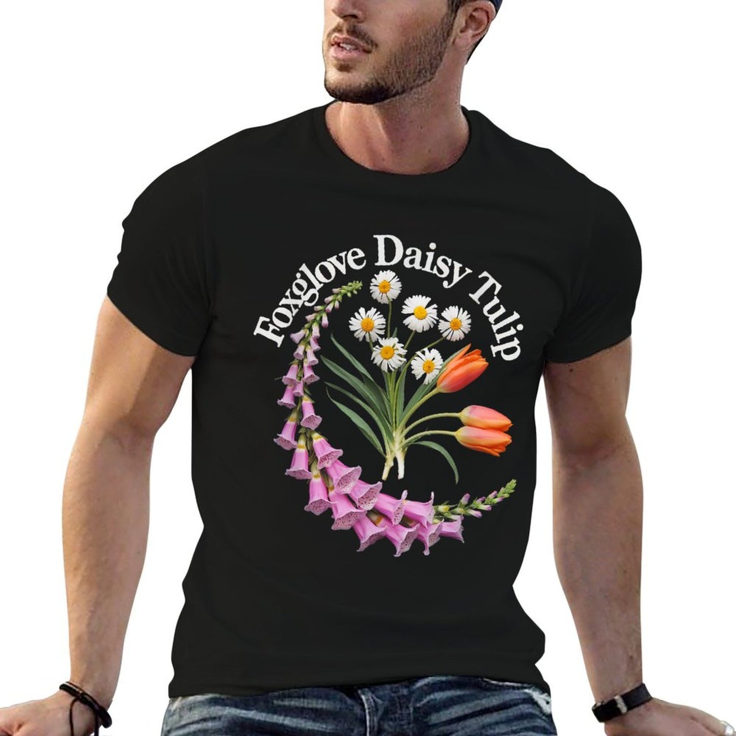 Foxglove Daisy Tulip Spring Bloom Botanical Artwork Easy-care T-Shirt