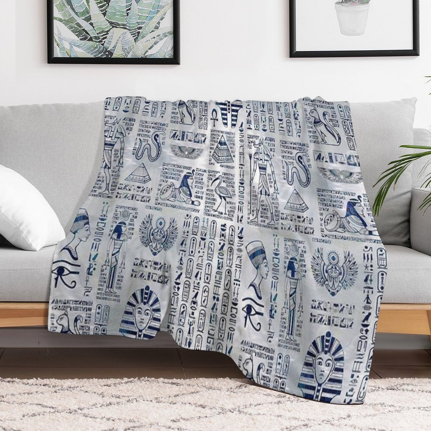 Egyptian Hieroglyphs And Deities Abalone on Pearl Plush Throw Blanket