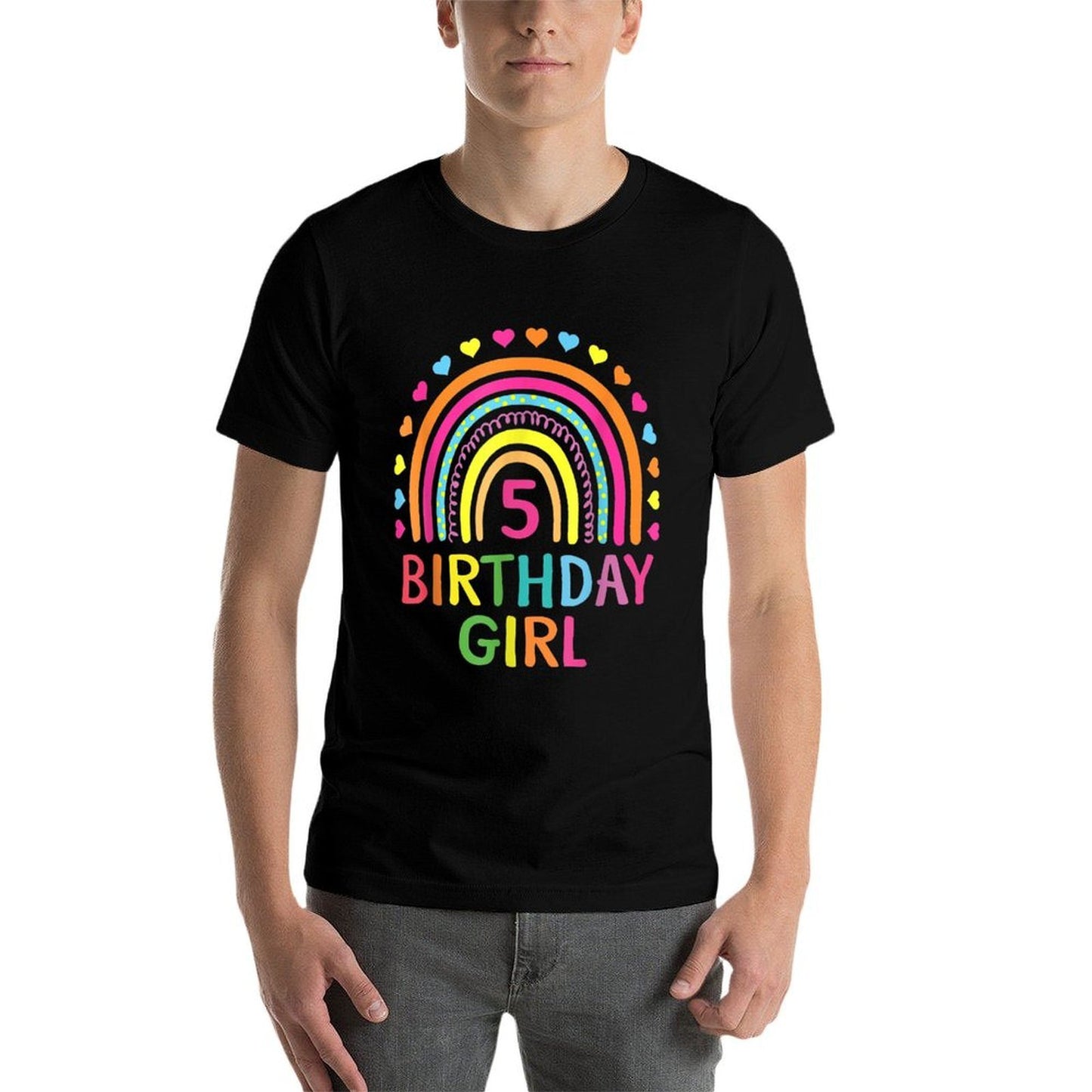 5 Years Old Rainbow Girls 5th Birthday For Girls Kids Summer-ready Fabric T-Shirt
