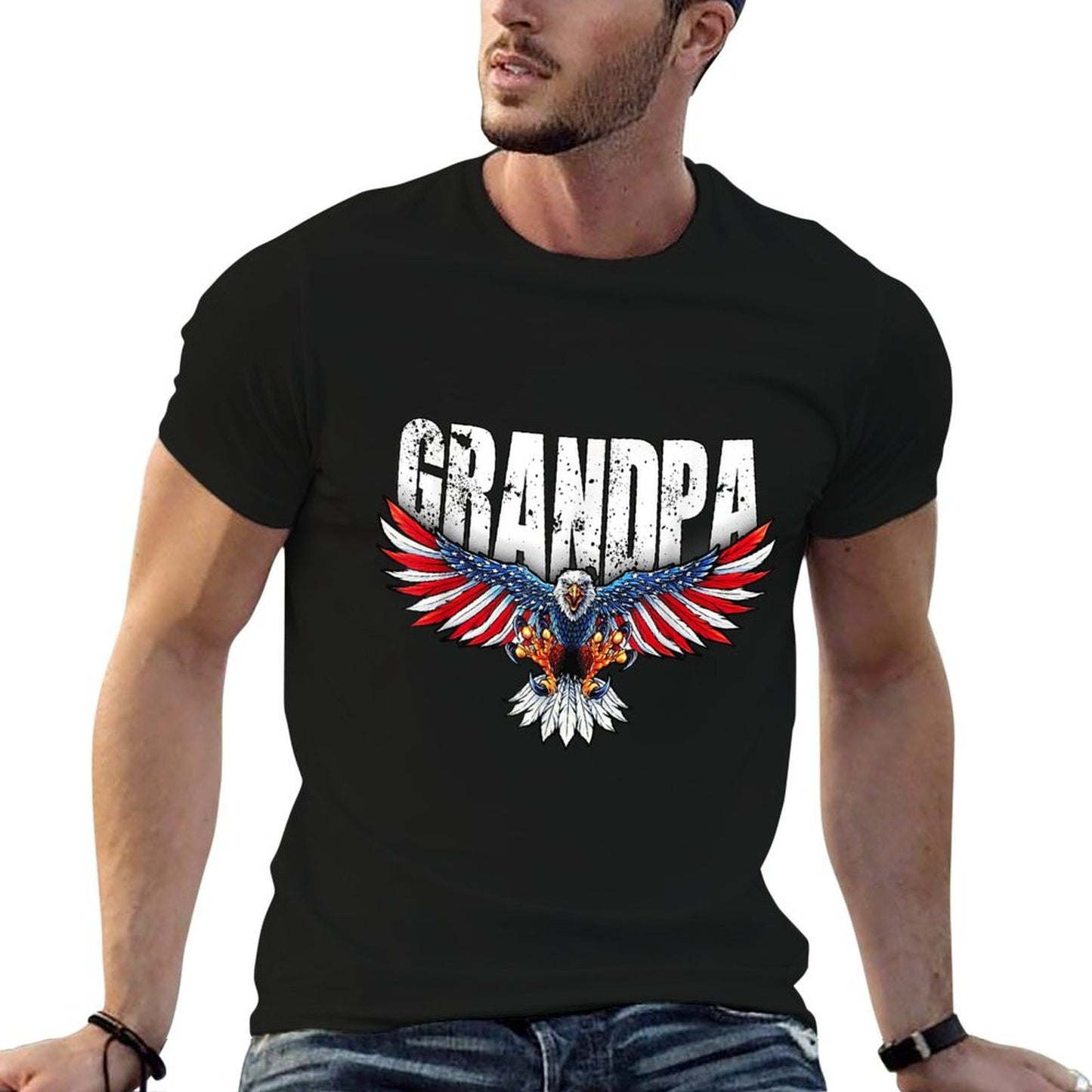 Grandpa Vintage USA Bald Eagle Patriotic 4th of July Stretchy T-Shirt