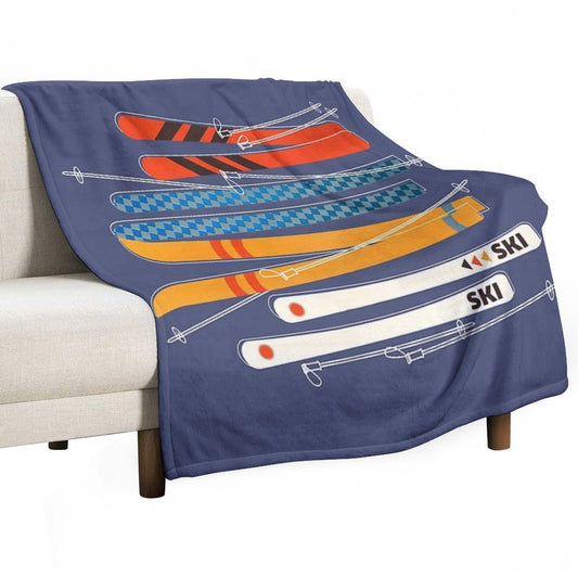 Retro Colorful Skis Travel-friendly Throw Blanket