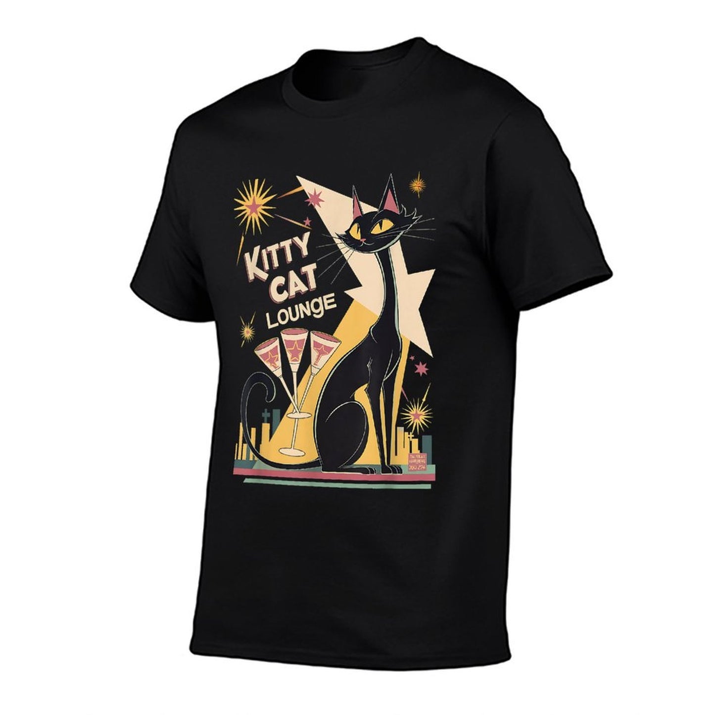 Retro Mid-Century Modern Cat And Cocktails Lounge Theme Fade-proof Color T-Shirt