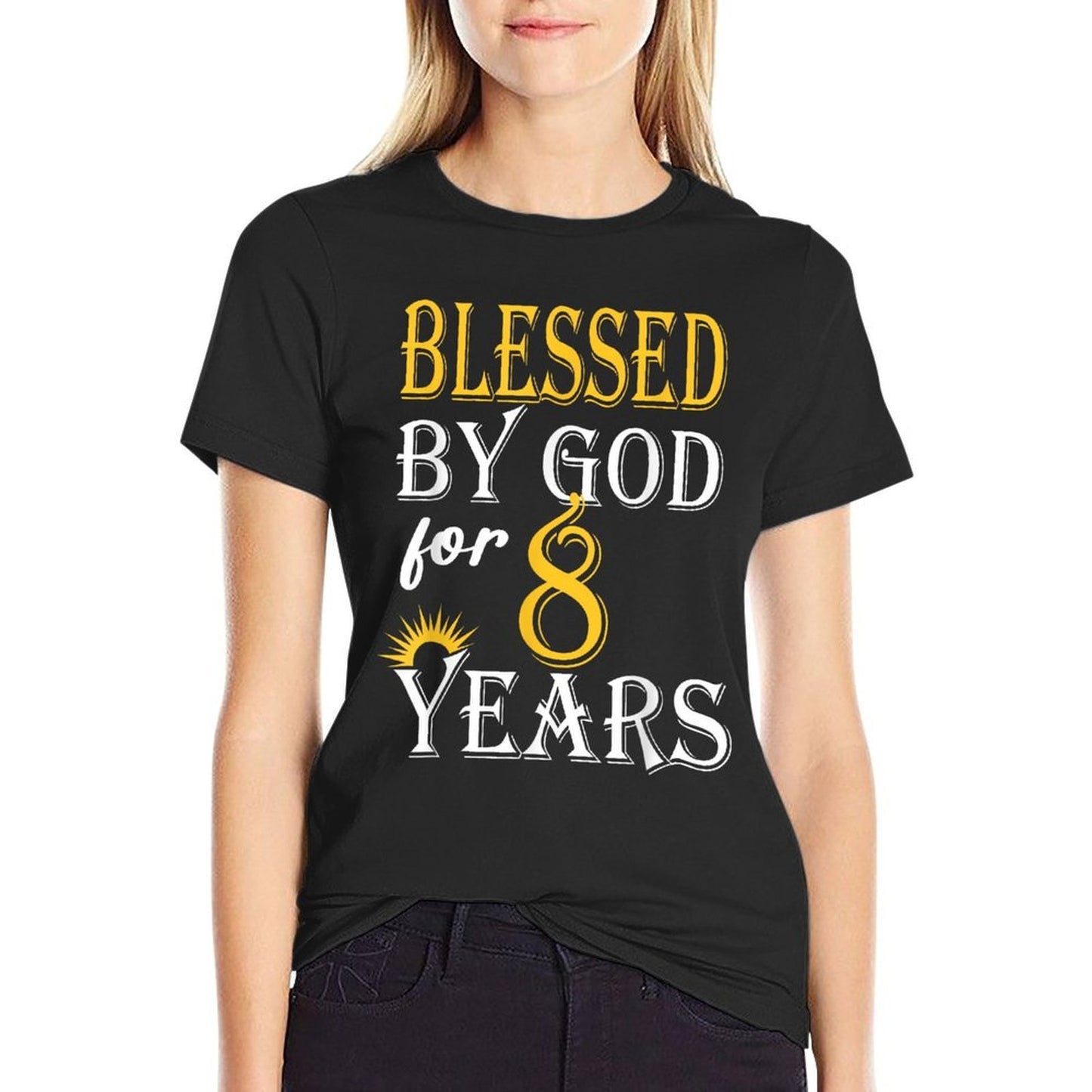 Vintage Blessed by God for 8 Year Old Birthday Stretchy T-Shirt
