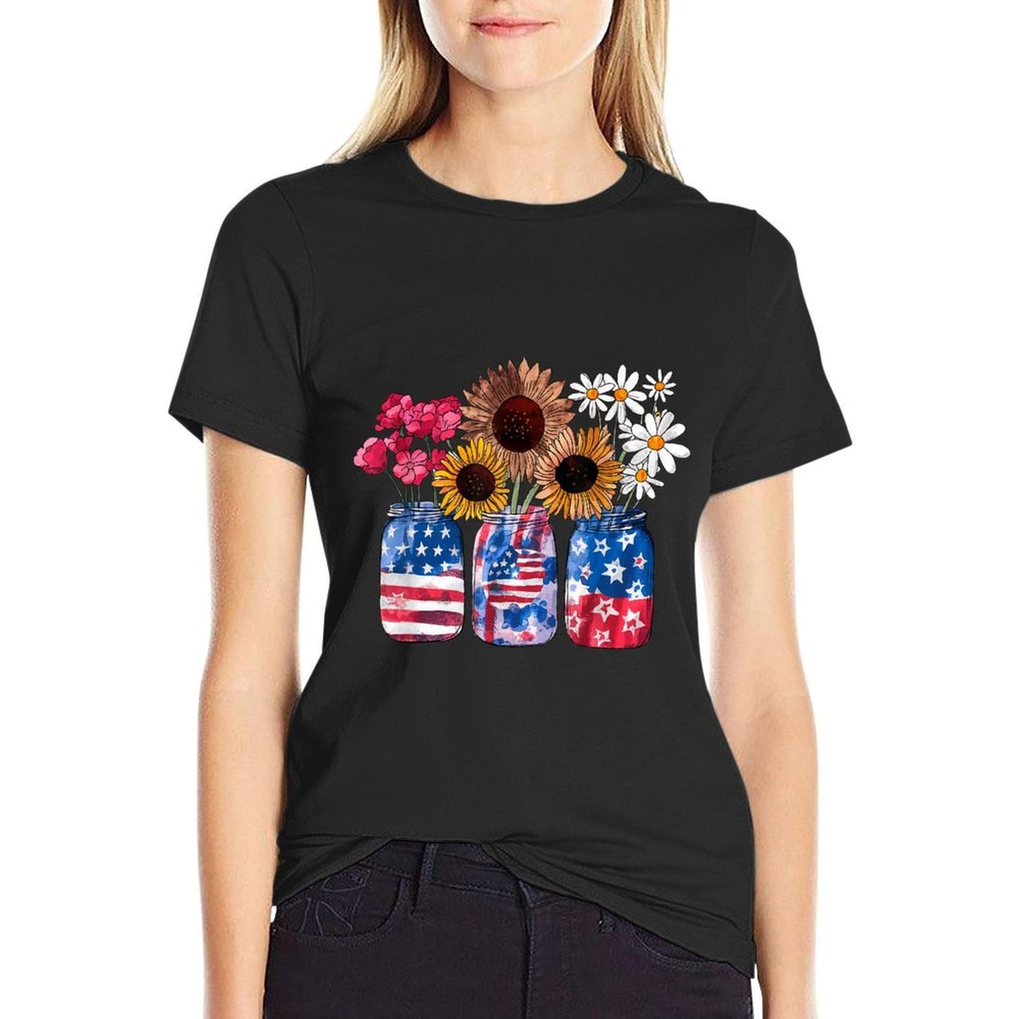 Sunflower Daisy Flower American Graphic For Men Women  Fade-proof Color T-Shirt