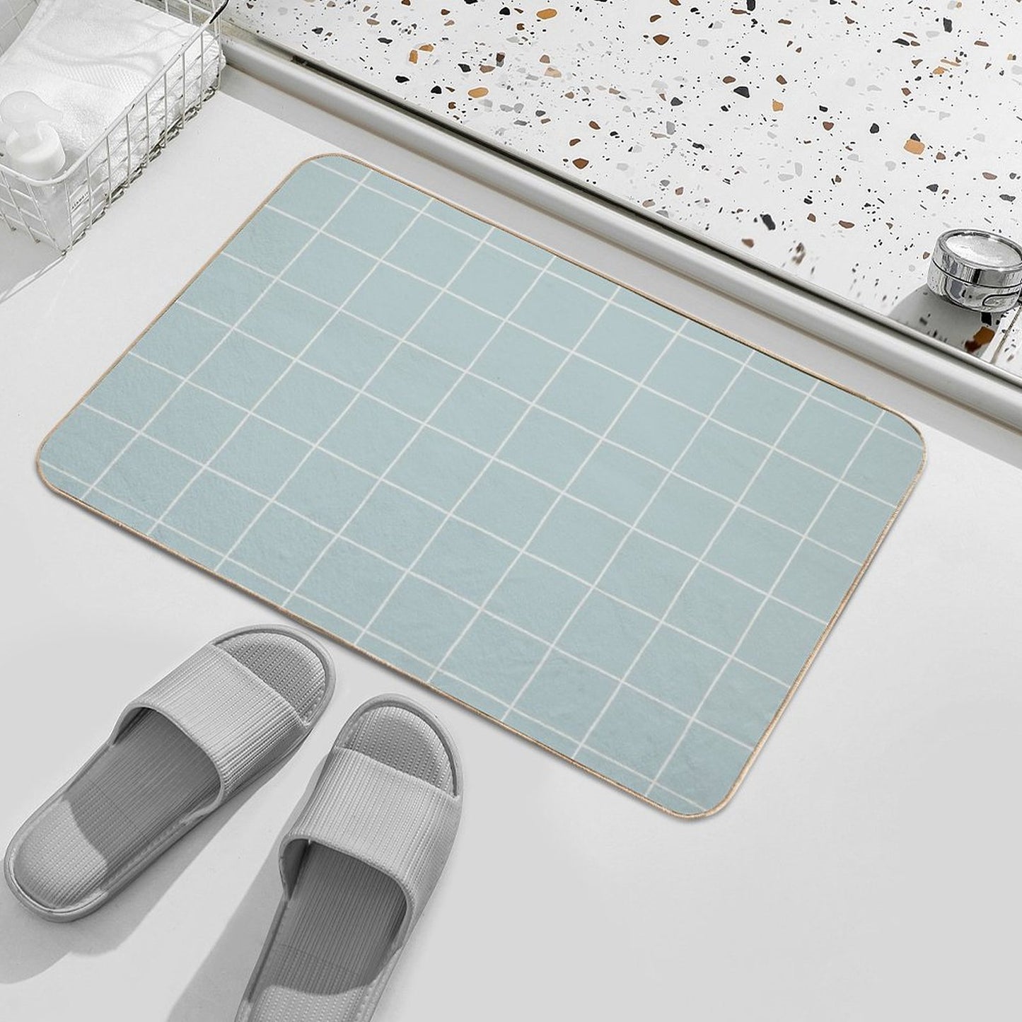 Rustic Grid Soft Aqua Absorbent Bath Mat