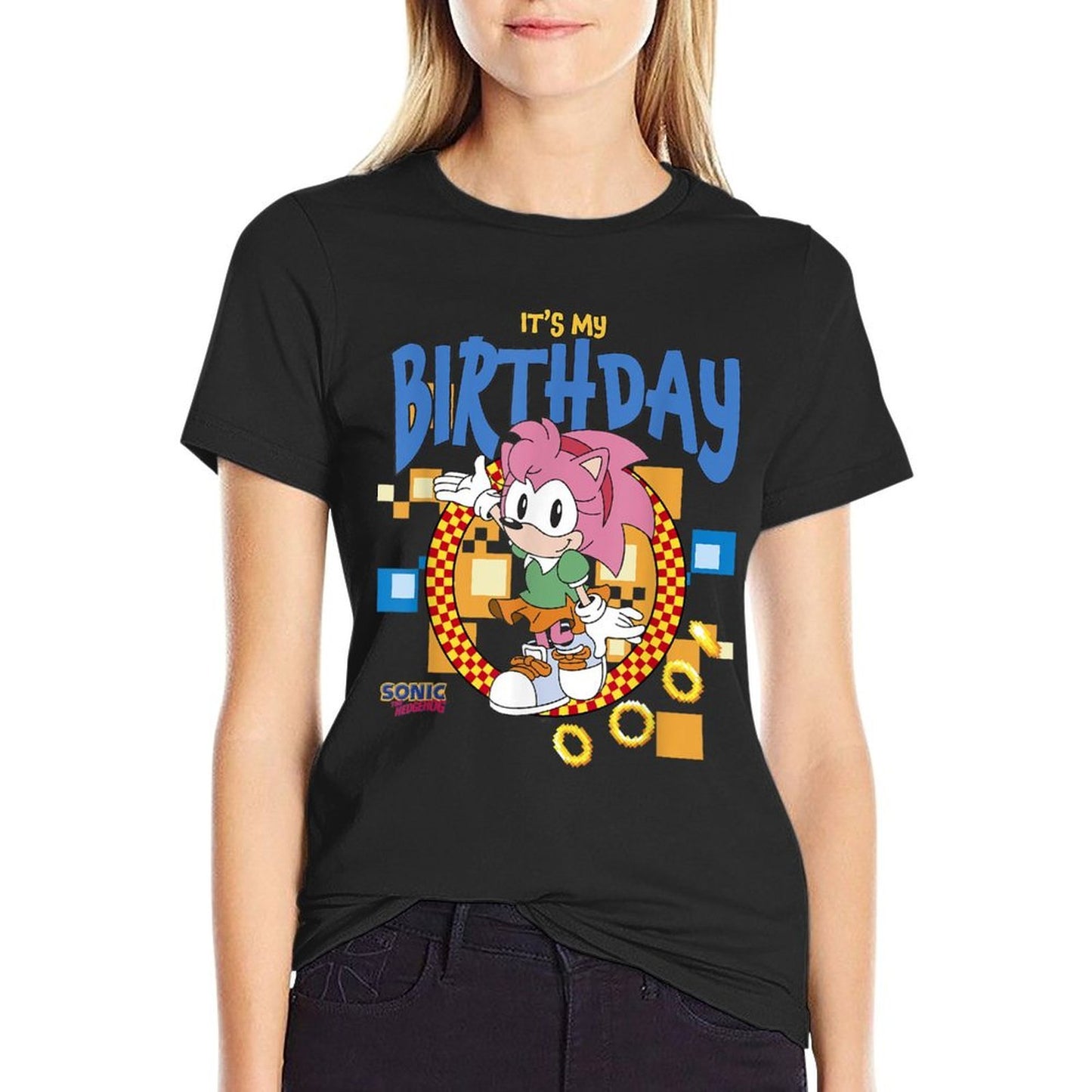 Sonic The Hedgehog Birthday It's My B-Day Amy Rose  Cotton T-Shirt