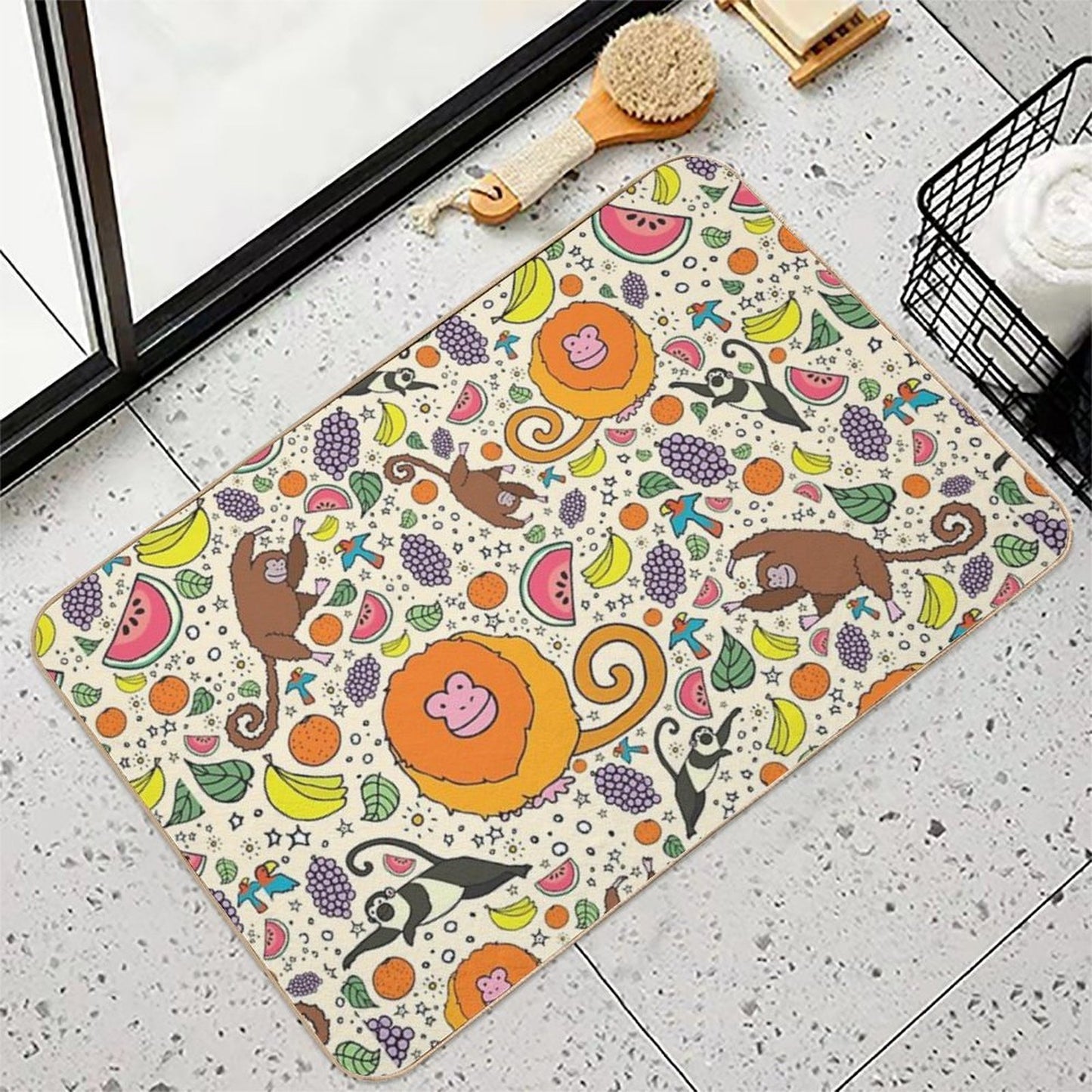 Monkeys And Fruit Stain-Proof Bath Mat