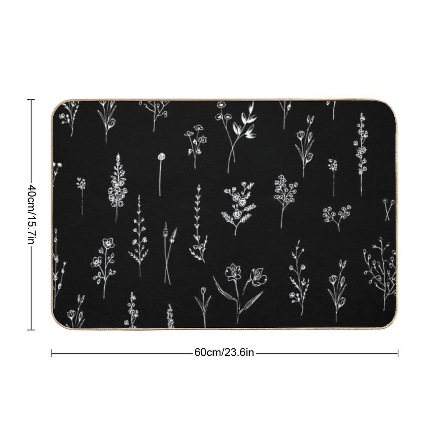 Black Wildflowers Pattern Fade-Resistant Bath Mat
