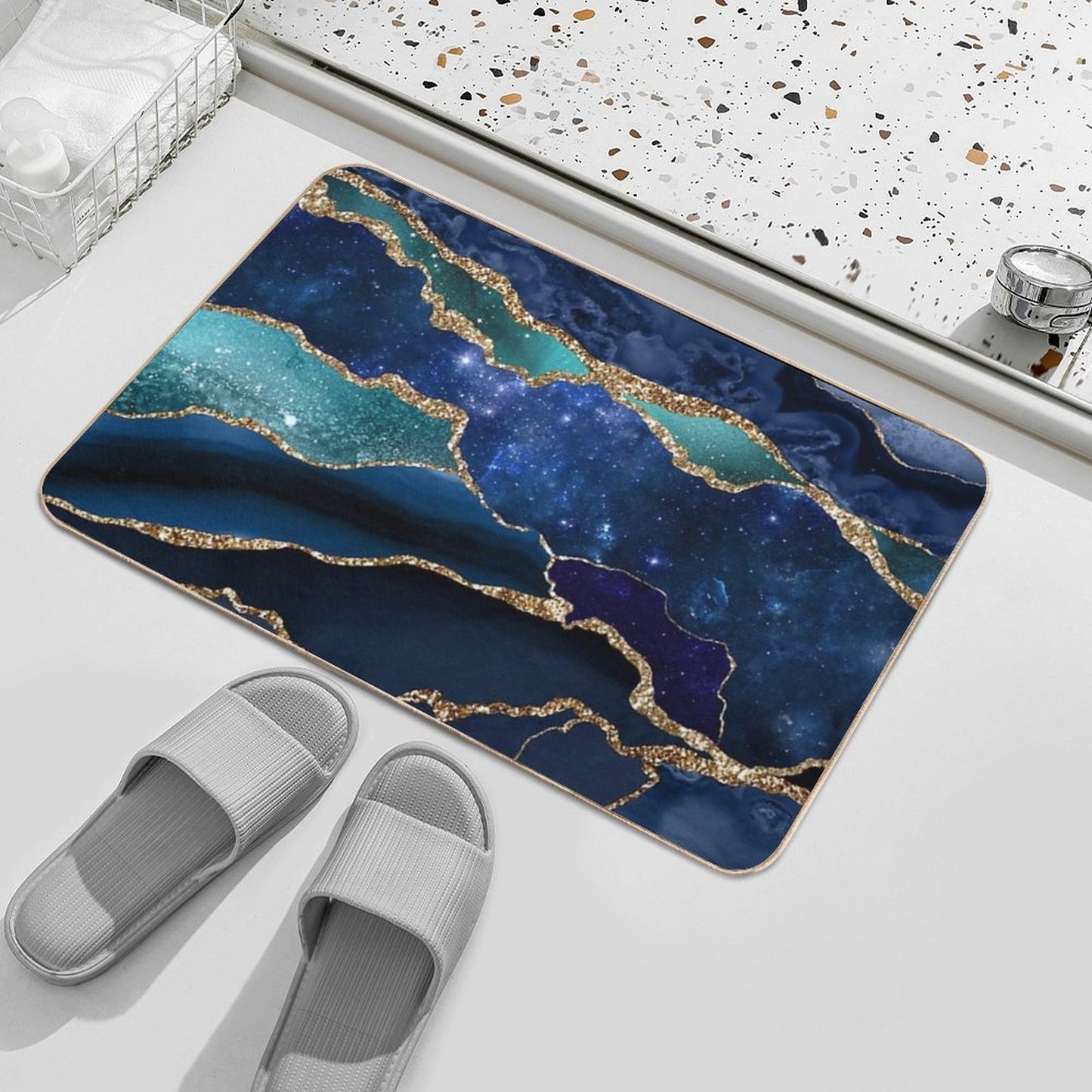 Glamour Milky Way Faux Marble Galaxy I Slip-Resistant Bath Mat