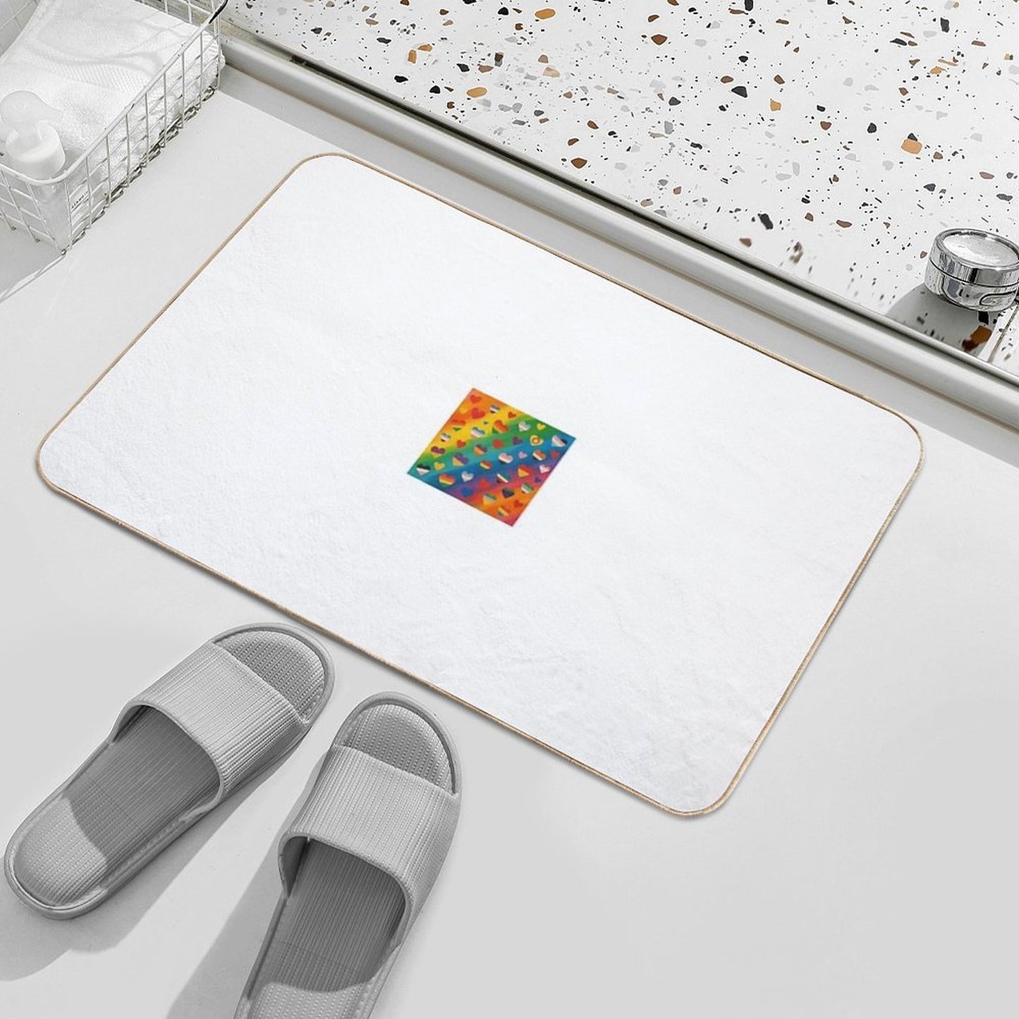 “Pride Hearts” – LGBTQIA+ Flag Love Explosion Rapid-Drying Bath Mat