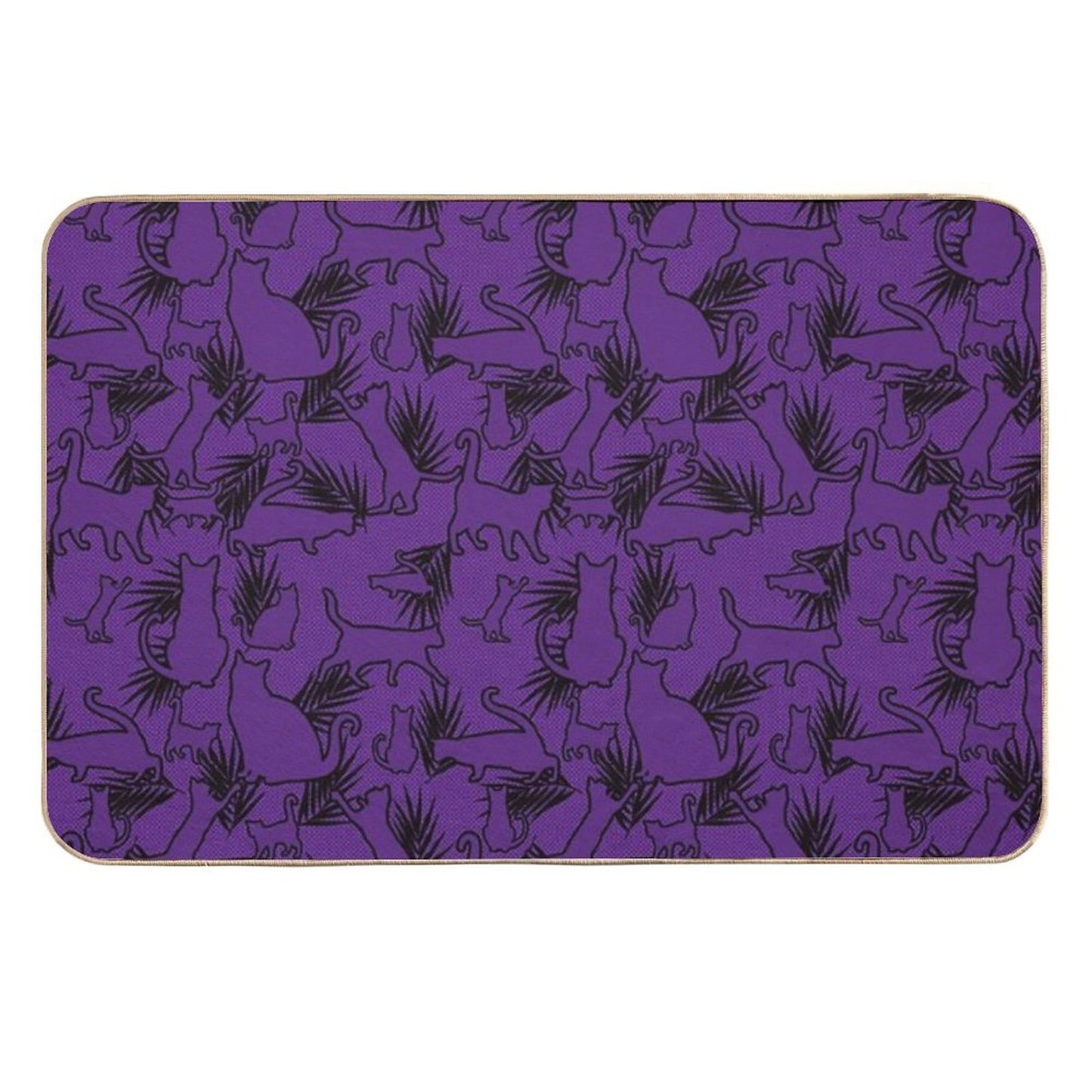 Feral Flora Gothic Cat Pattern with Jungle Flair in Black Stain-Proof Bath Mat