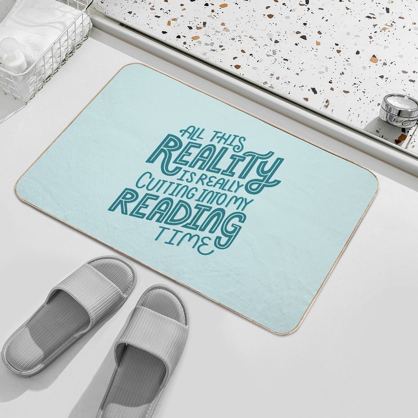 Reality Vs. Reading Book Nerd Quote Lettering Pet-Safe Bath Mat