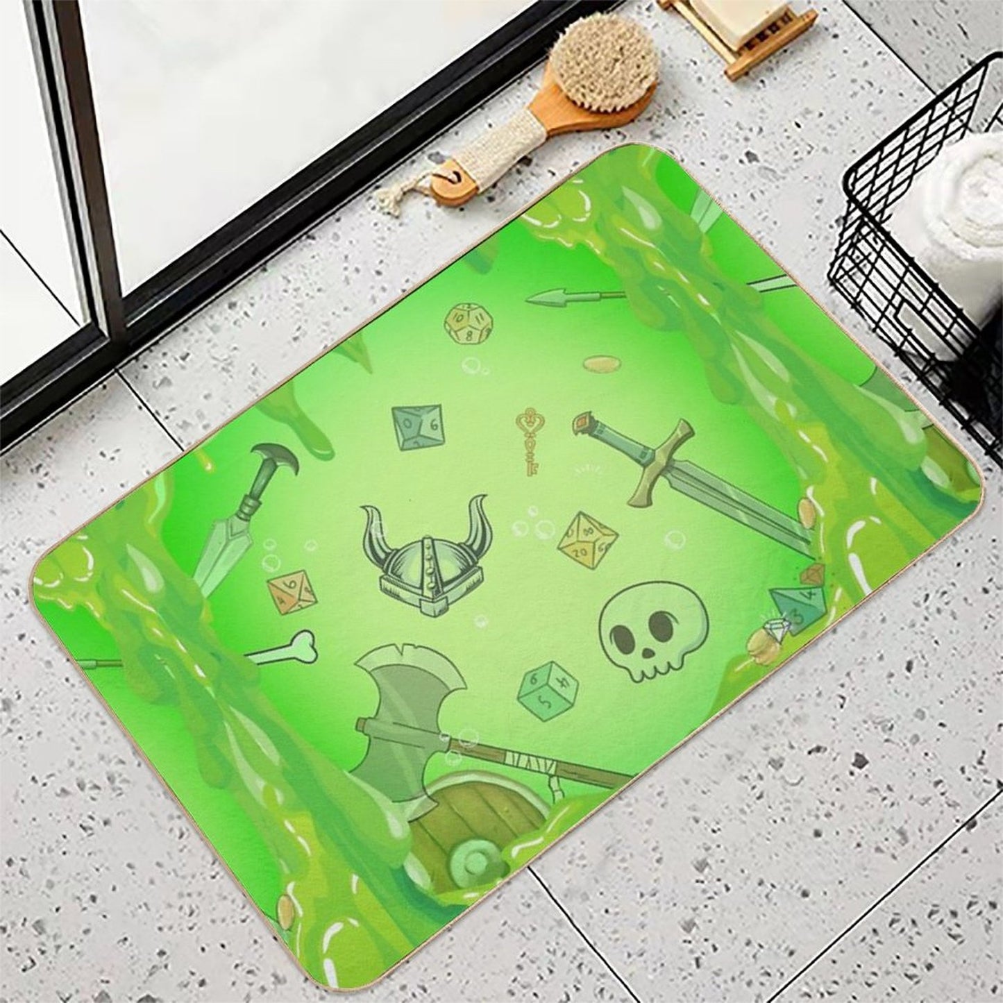 GELATINOUS CUBE Green Ooze Dnd Monster, Dnd Dice, Skull, Loot, Axe And Sword Rapid-Drying Bath Mat