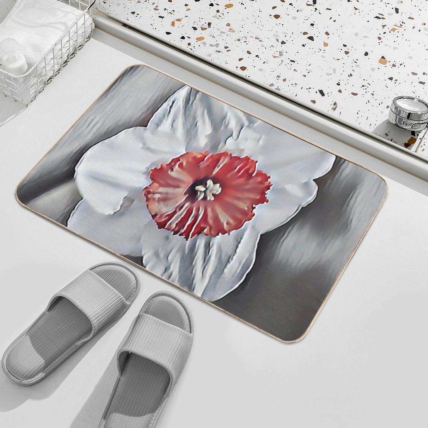 7 Ways This Red-Centered White Daffodil Flower Art Brightens Any Space Easy Maintenance Bath Mat