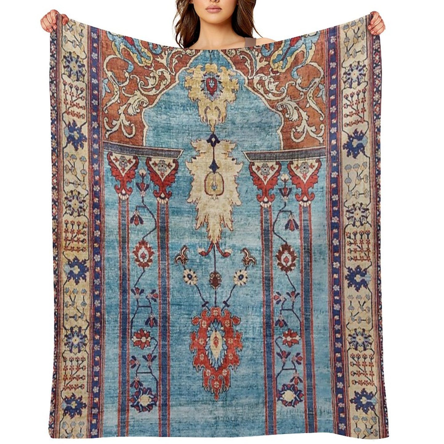 Antique Persian Silk Rug Print Anti-pilling Throw Blanket