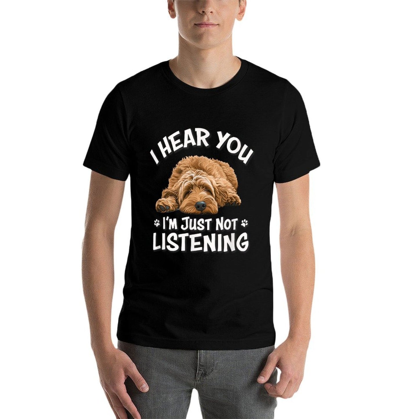 Funny Cute Hear You Not Listening Goldendoodle Doodle Lover Ribbed Collar T-Shirt