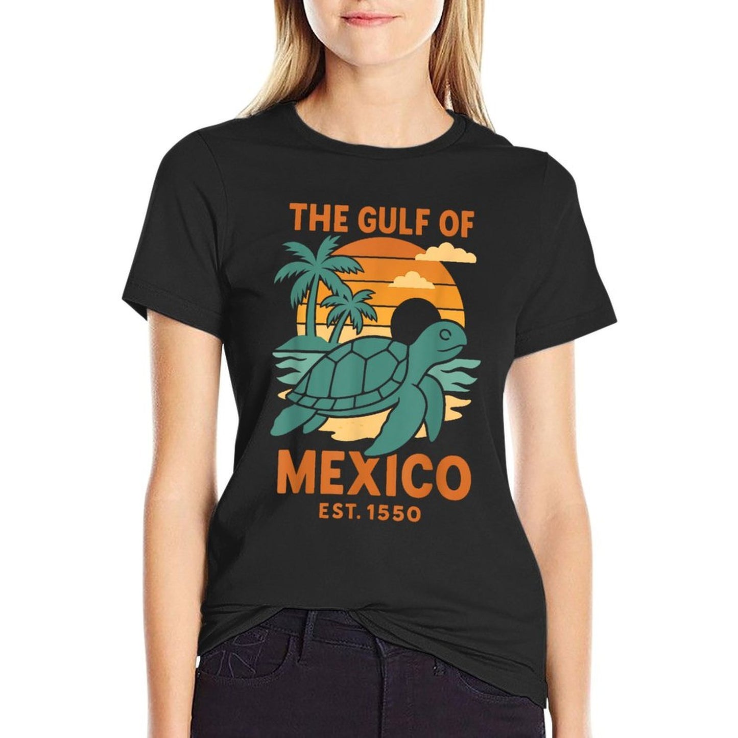 The Gulf of Mexico Est 1550 Turtle Not US America Retro Vint Oversized Silhouette T-Shirt