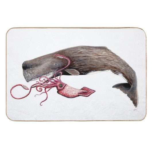 Sperm Whale And Squid Battle  Stain-Proof Bath Mat