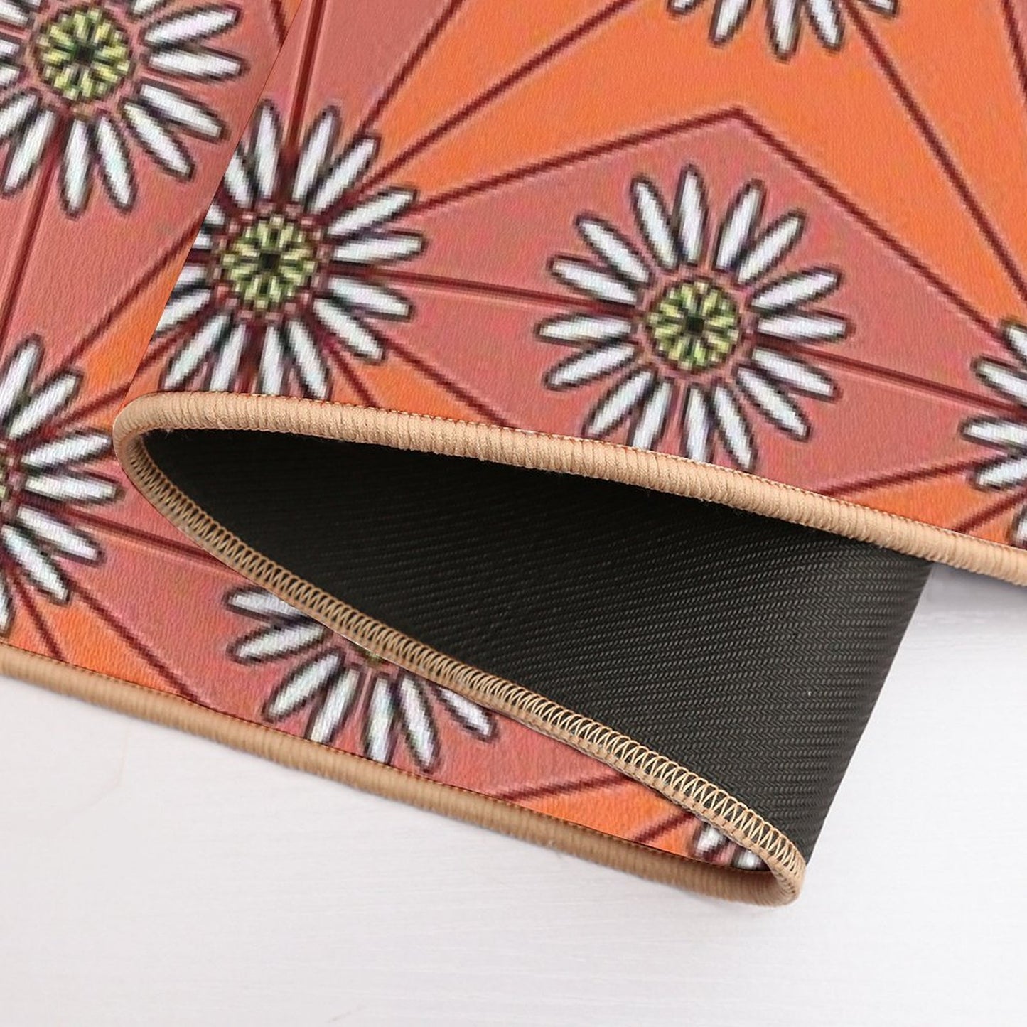 Geometric Daisies in Orange And Red High-Traffic Bath Mat
